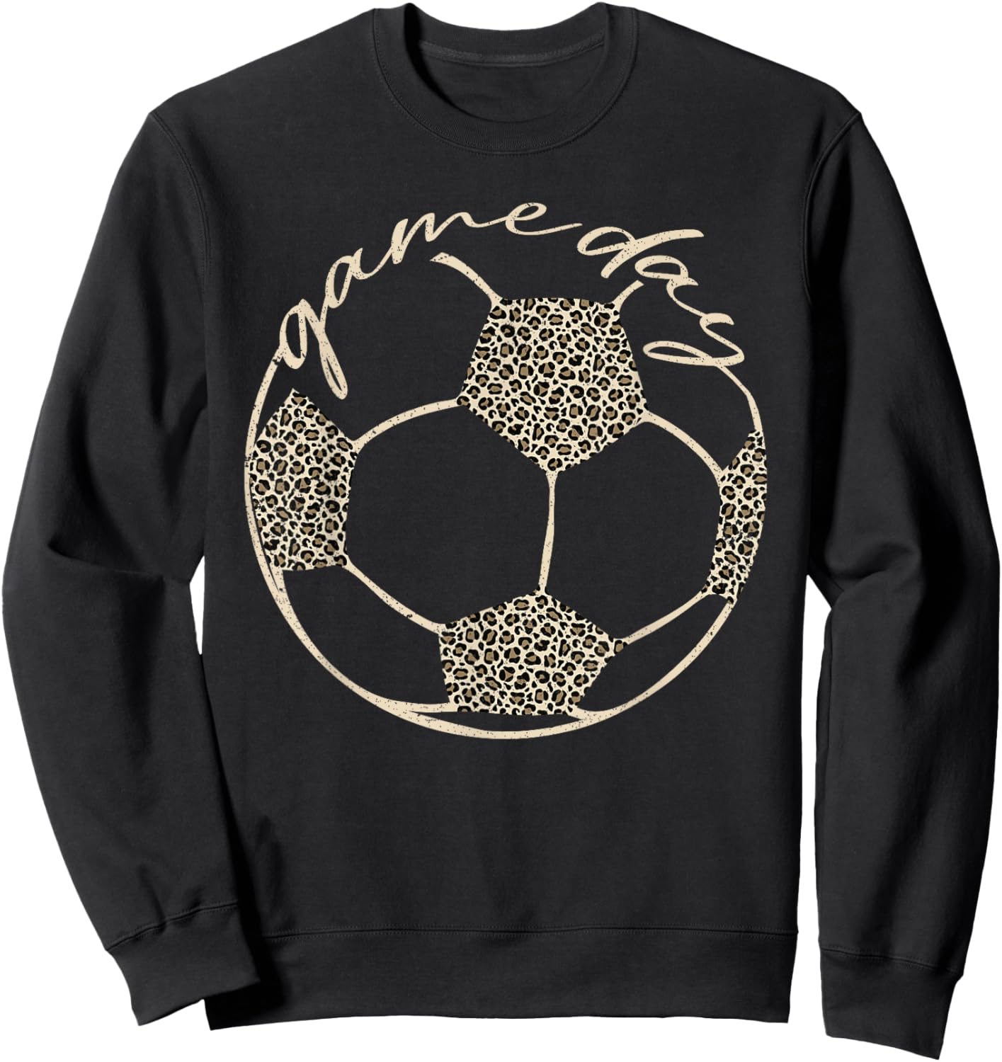 Soccer Game Day Women Leopard Cheetah Print Soccer Fan Sweatshirt - Sweatshirt | Black