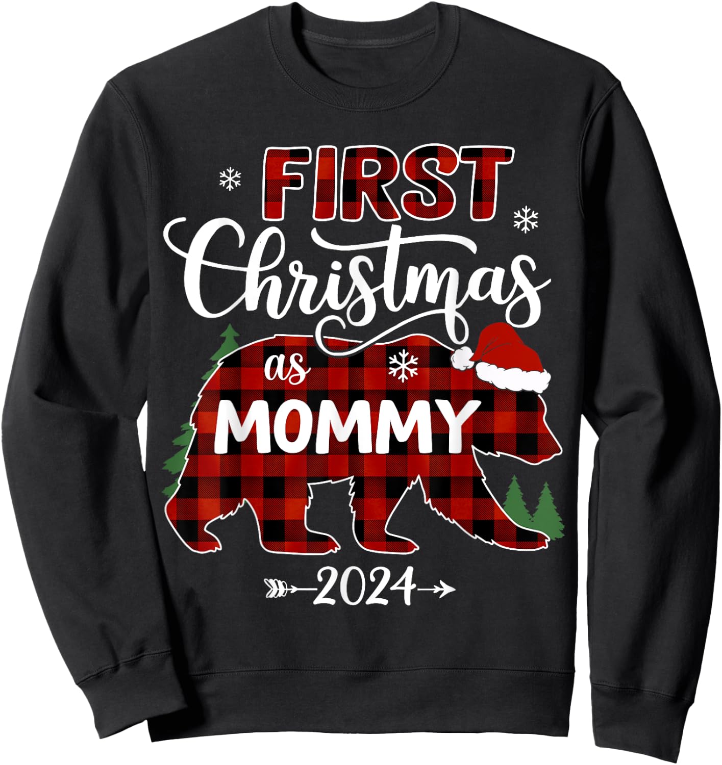 First Christmas As Mommy Red Bear Santa Hat 2024 Pregnancy Sweatshirt - Sweatshirt | Black