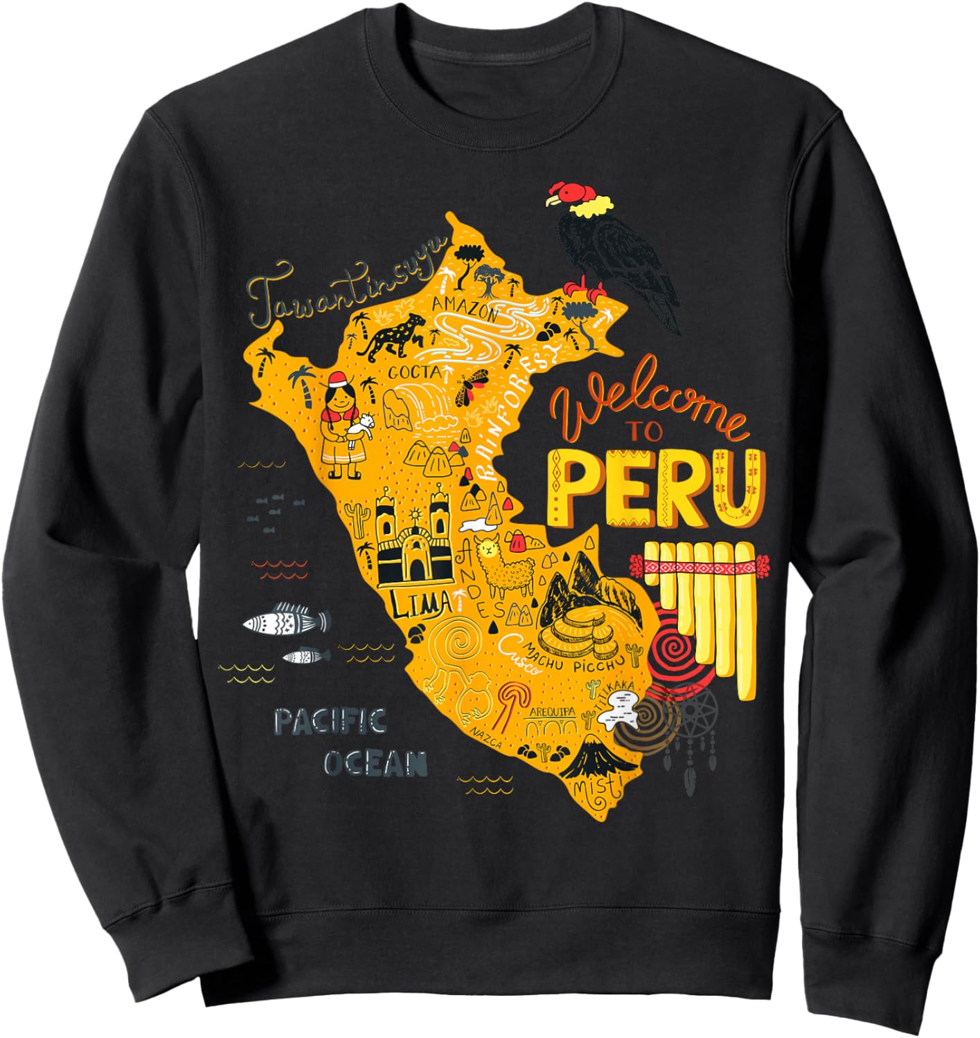 Travel Peru Map Lima Machu Picchu Cusco Family Vacation Sweatshirt - Sweatshirt | Black