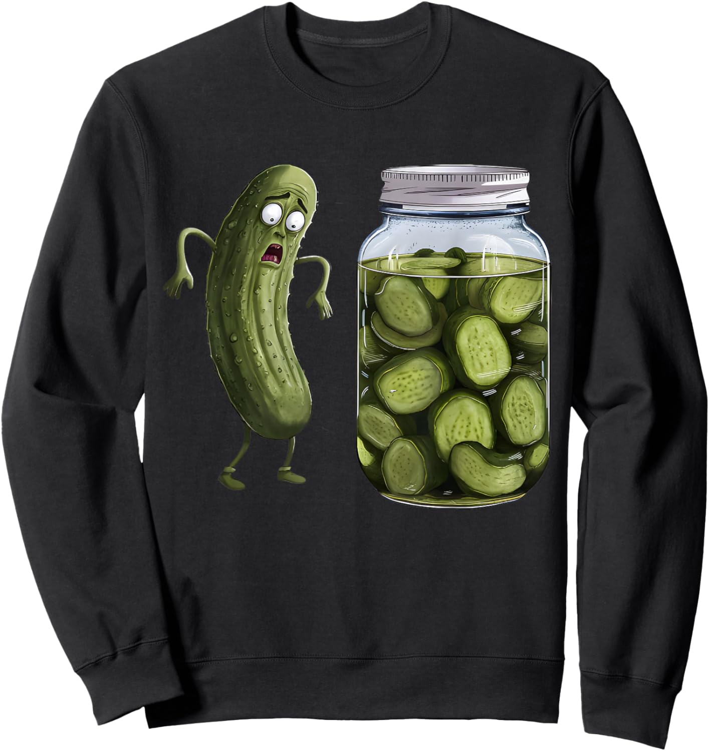 Funny Pickle Surprise A Cucumber And A Jar Of Sliced Pickles Sweatshirt - Sweatshirt | Black