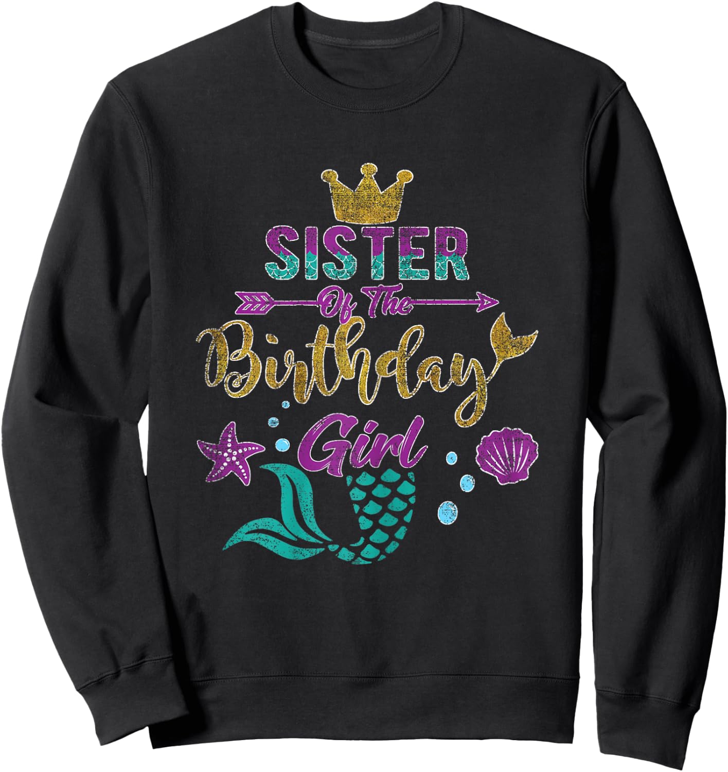 Sister of the Birthday | Girl Mermaid Gift Birthday Girl Sweatshirt - Sweatshirt | Black