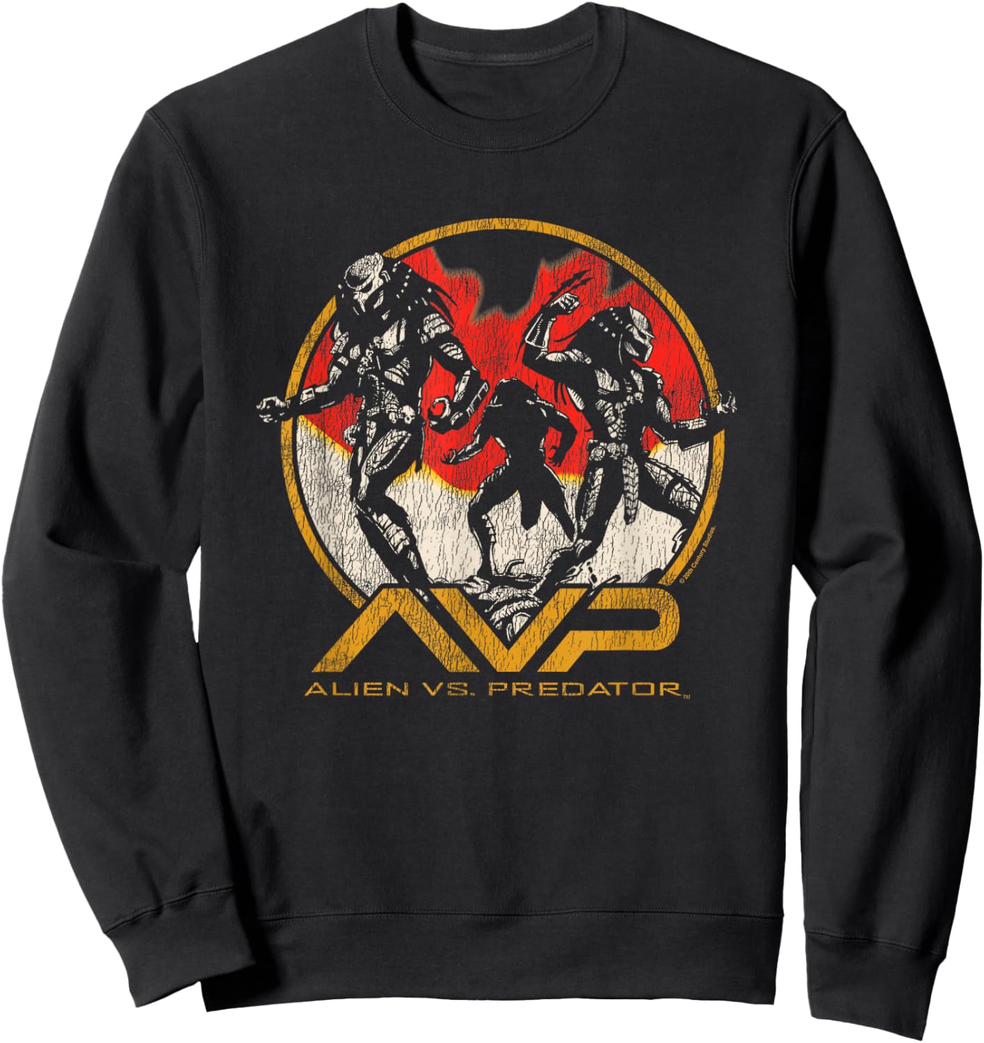 Alien Vs Predator Three Predators Fighting Big Retro Poster Sweatshirt - Sweatshirt | Black