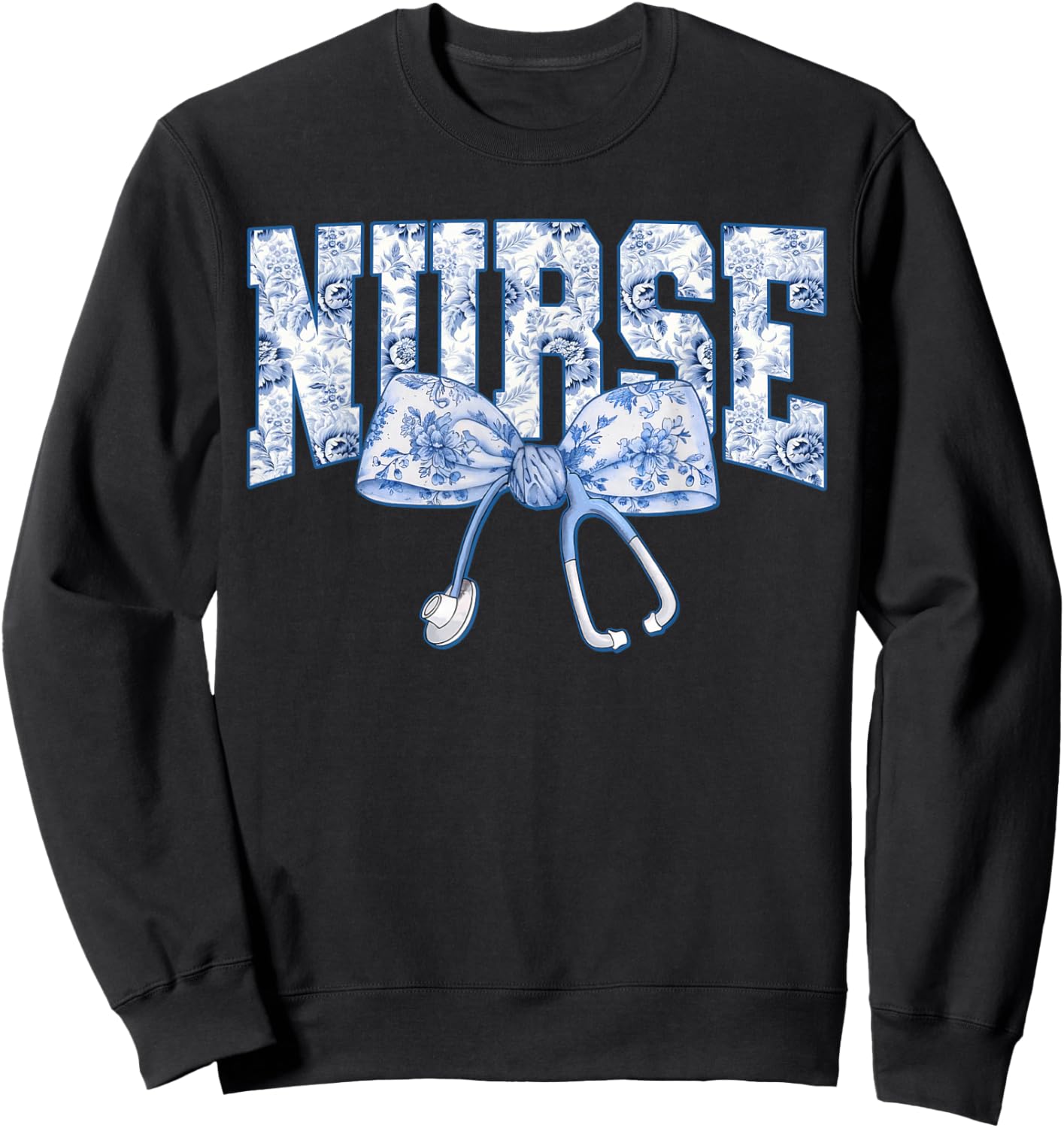 Nurse Coquette Bow Blue Stethoscope Nursing Medical Doctor Sweatshirt - Sweatshirt | Black