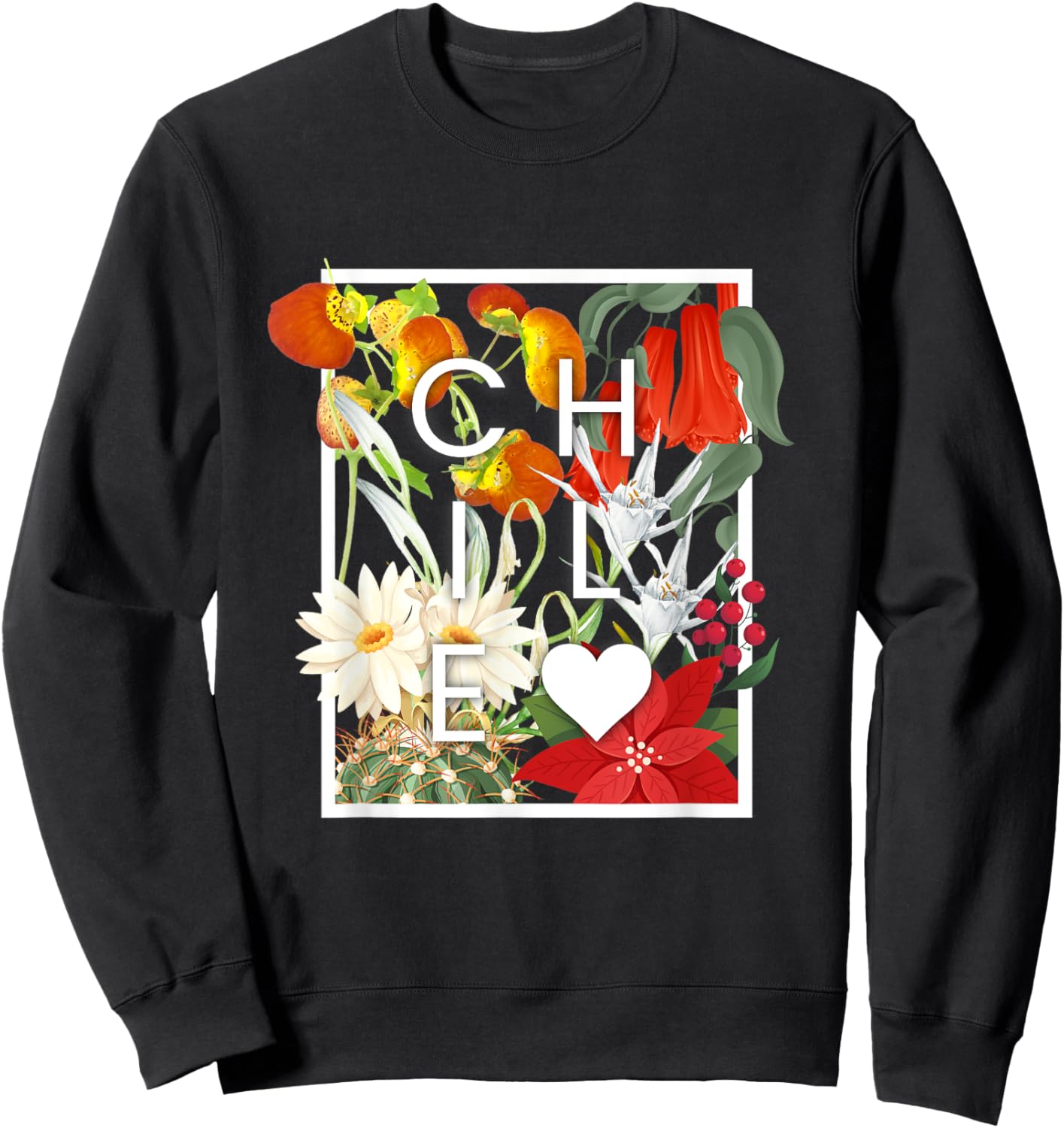 Flowers of Chile Word Art - Chilean Pride Sweatshirt - Sweatshirt | Black