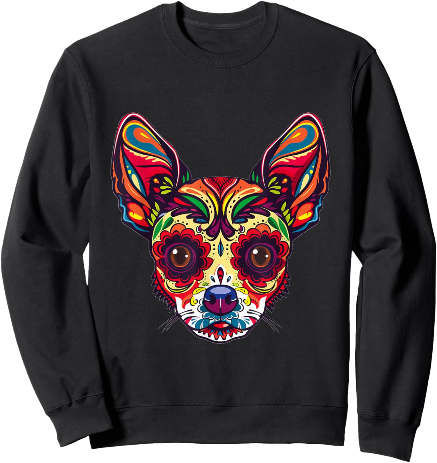 Chihuahua Sugar Skull Dia De Los Muertos Graphic Sweatshirt - Sweatshirt | Black