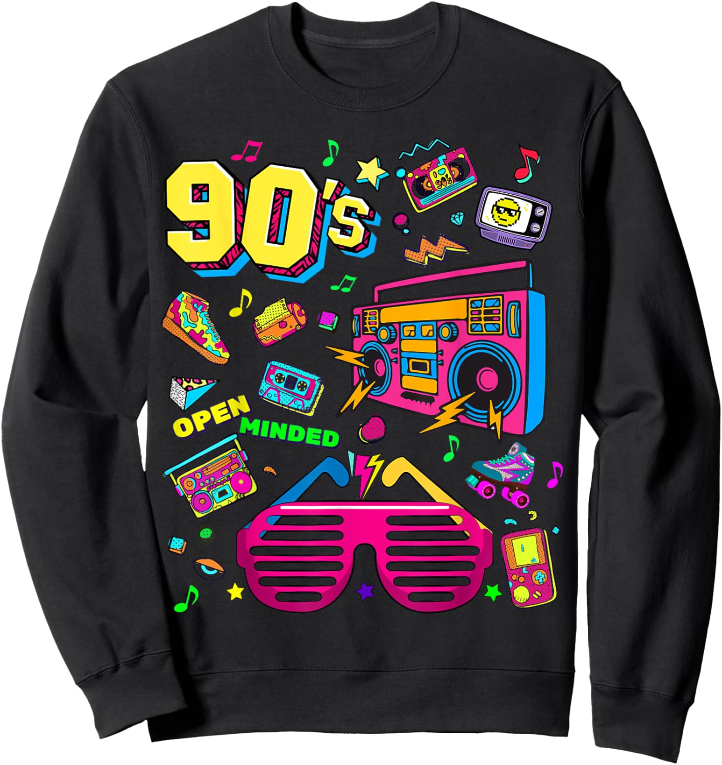Men's Women's Kids Vintage Retro Back To 90's Graphic Design Sweatshirt - Sweatshirt | Black