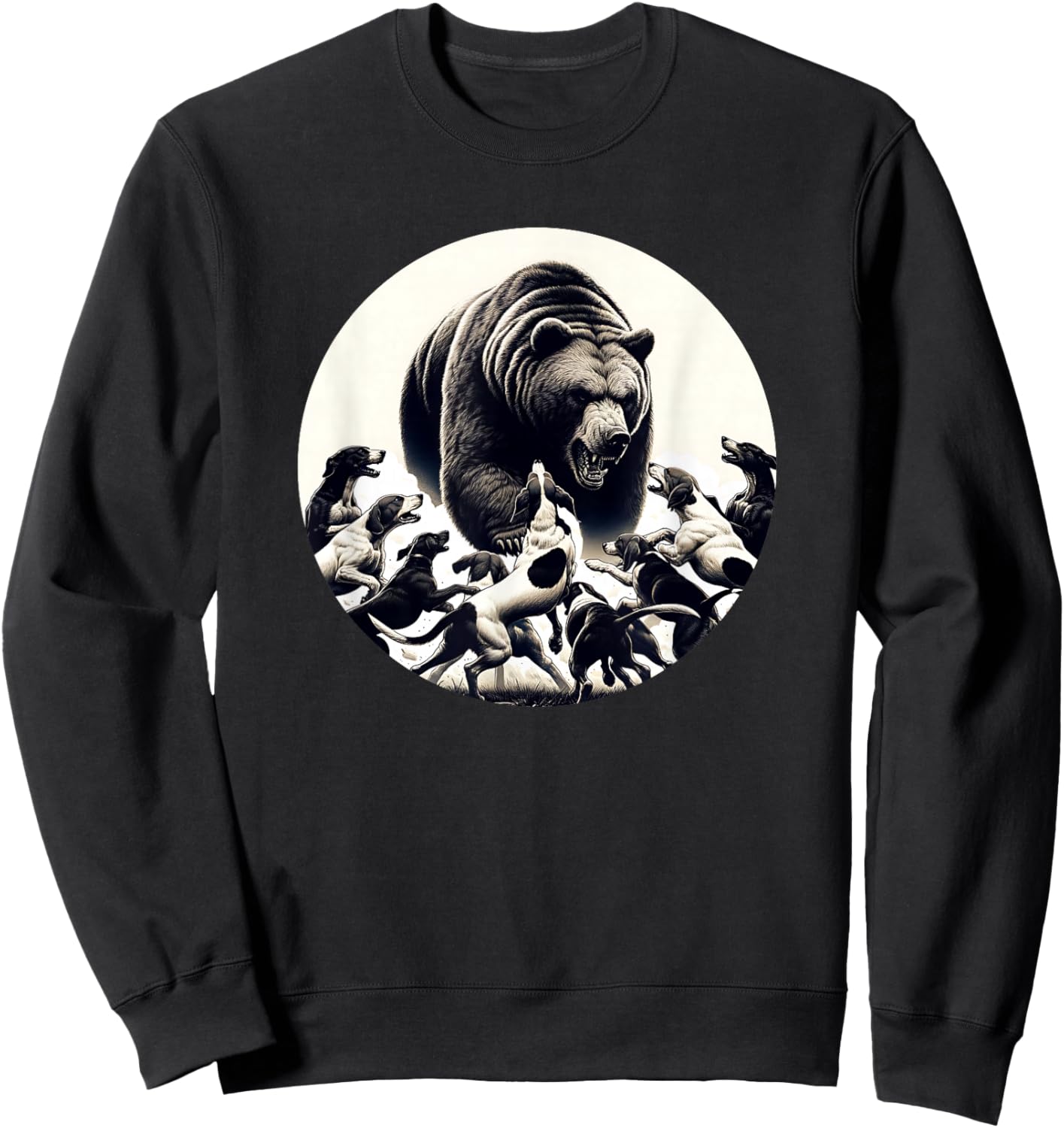 Hunting Bear Retro Dog Bear Hound Hunting Men Women Girls Kids Sweatshirt - Sweatshirt | Black