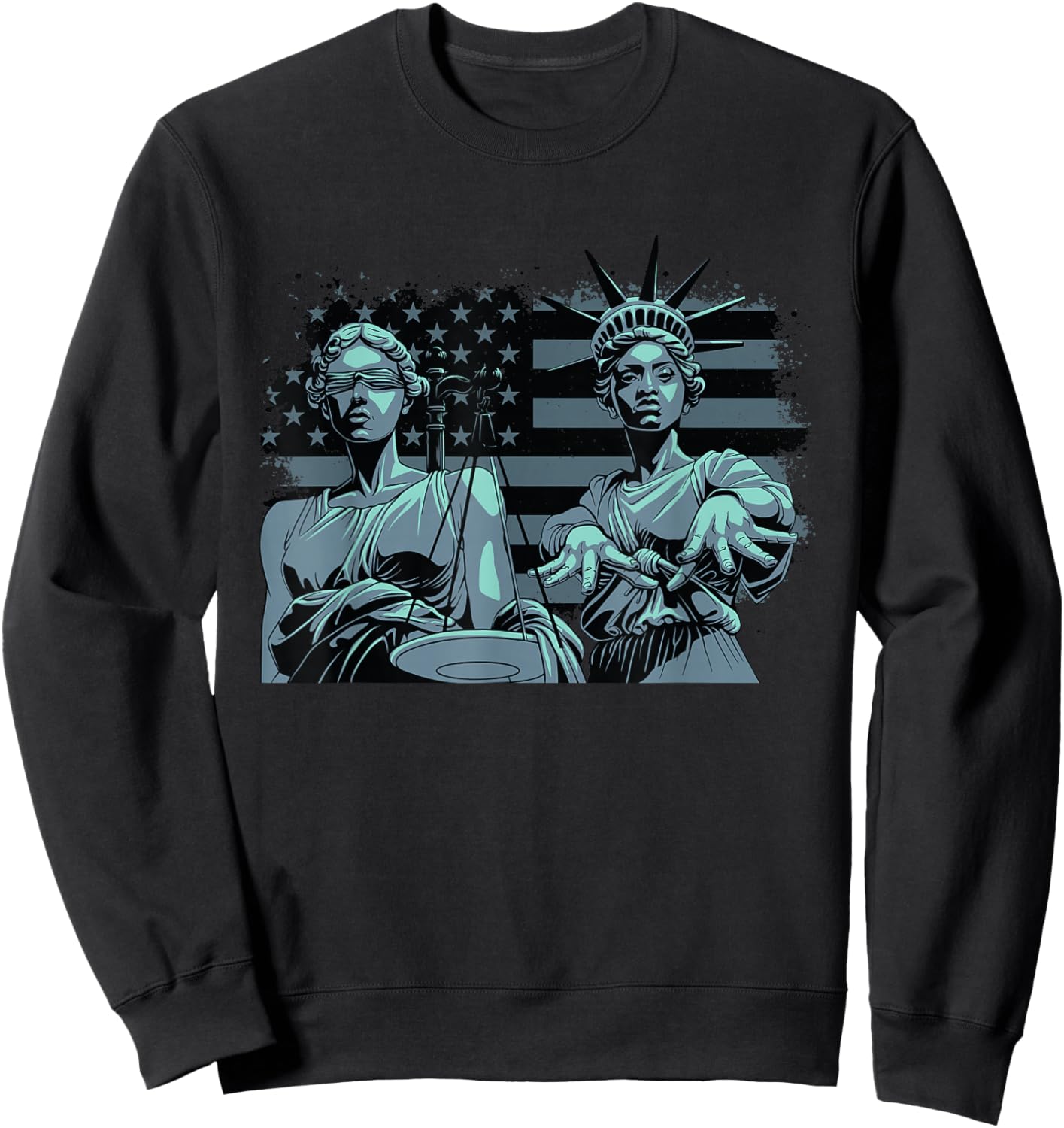 Lady Justice and Lady Liberty USA American Flag Freedom Sweatshirt - Sweatshirt | Black