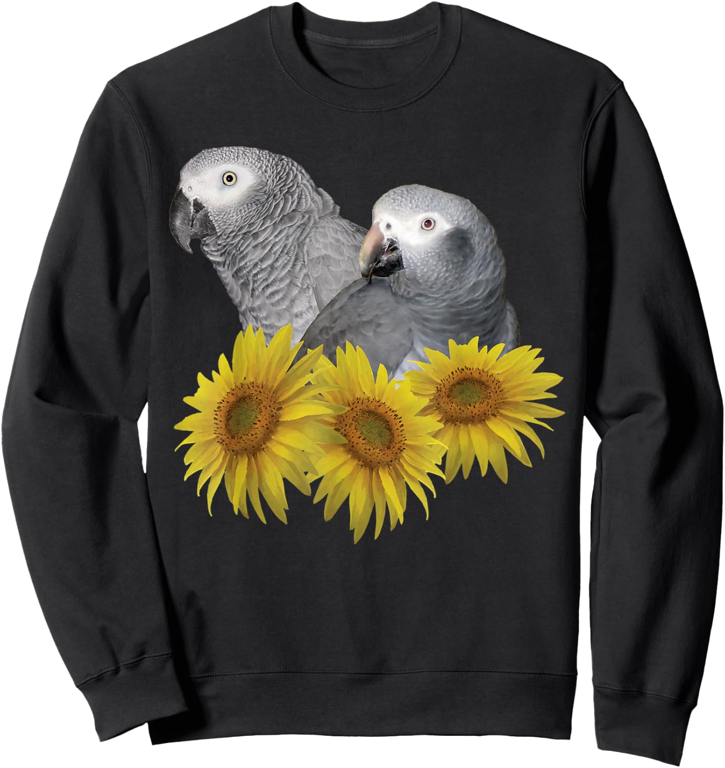 Congo and Timneh African Grey Parrot Sunflower Sweatshirt - Sweatshirt | Black