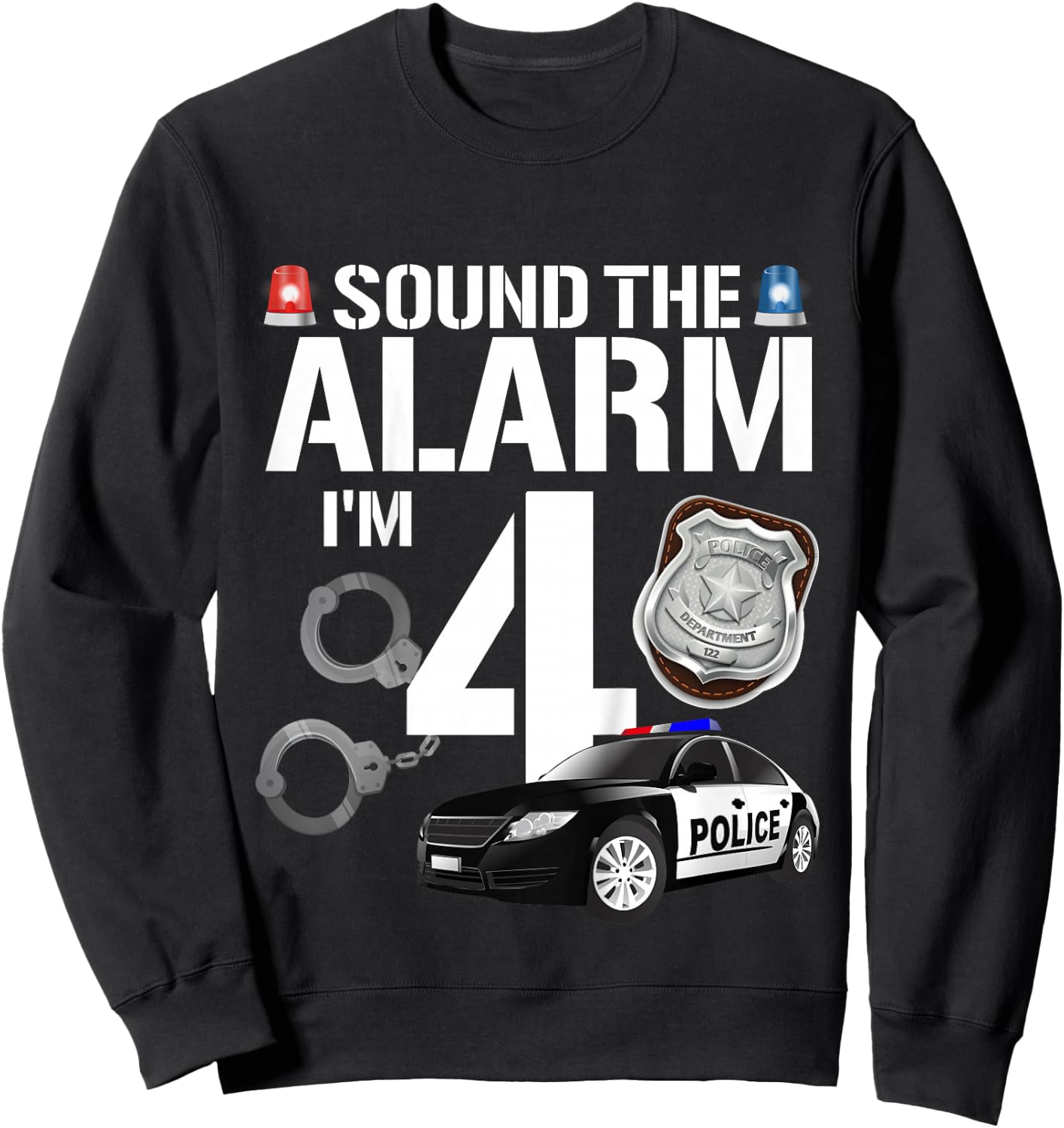 Kids 4 Year Old Police Birthday Officer Cop Car 4th Gift Boy Sweatshirt - Sweatshirt | Black