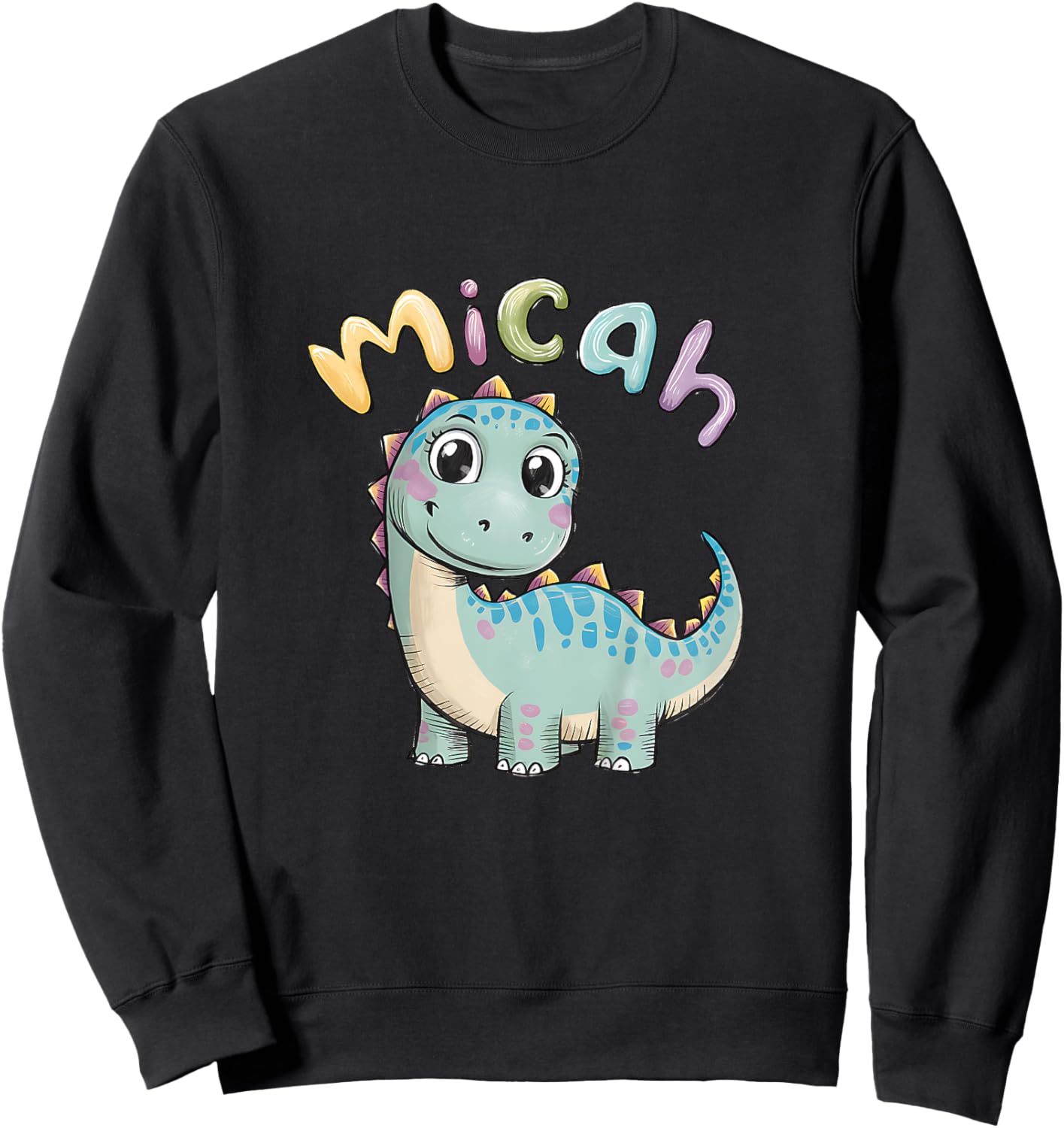 Kids Micah Dinosaur Adventure Personalized Kids Name Gift Sweatshirt - Sweatshirt | Black