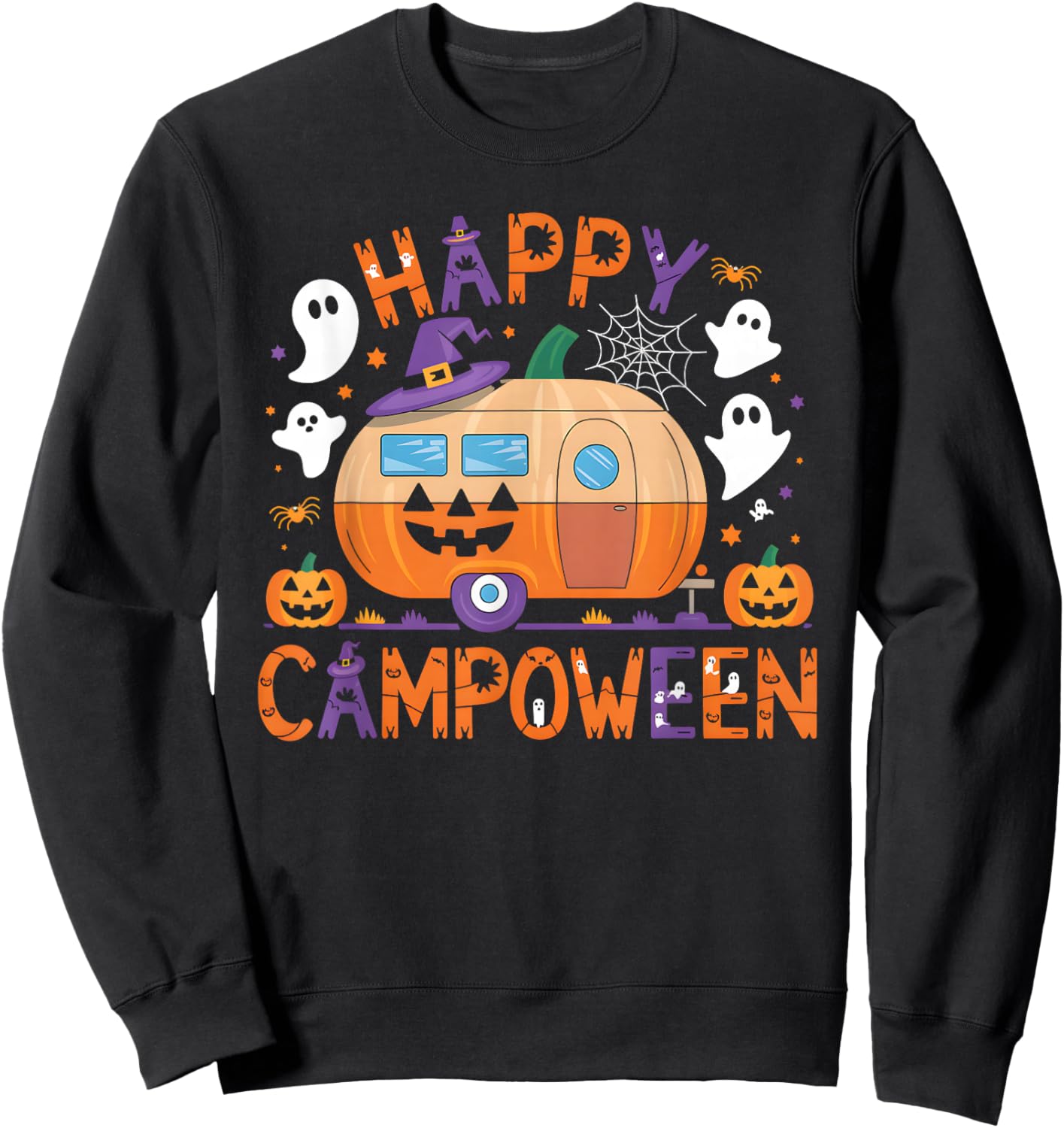 Happy Camp-O-Ween Halloween Camping Ghosts and Campfires Sweatshirt - Sweatshirt | Black