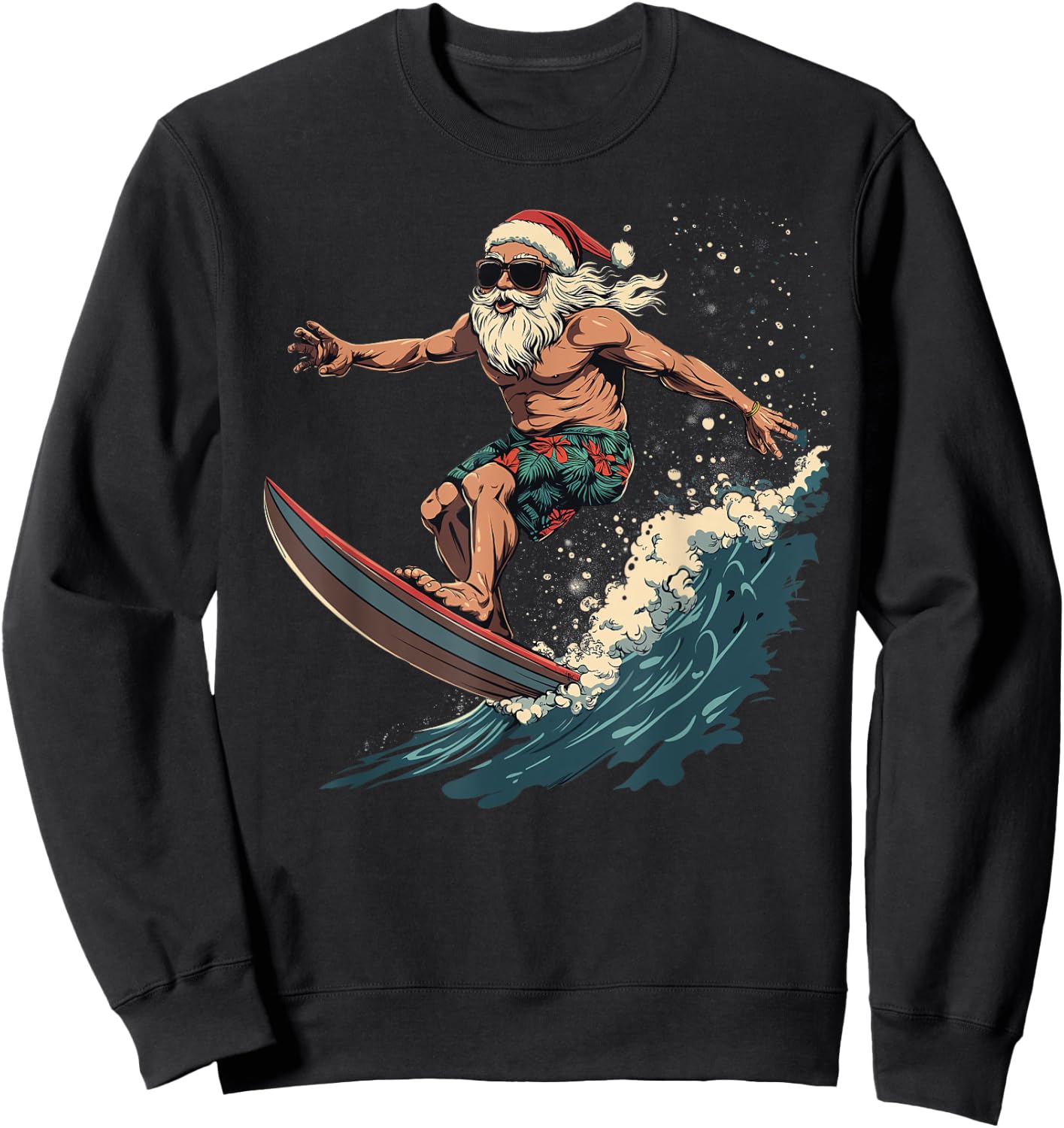 Fun Surfing Santa Hawaii Christmas Waves Surf lover Sweatshirt - Sweatshirt | Black