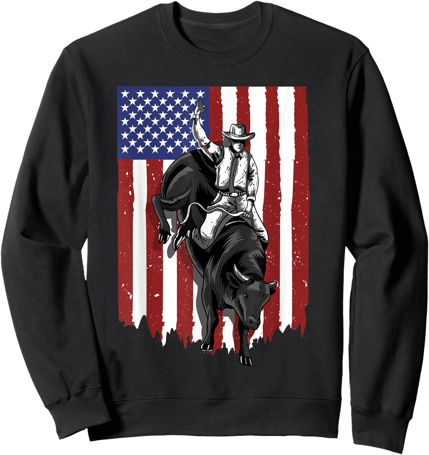 Rodeo Bull Rider Patriotic American USA Flag For Cowboys Sweatshirt - Sweatshirt | Black