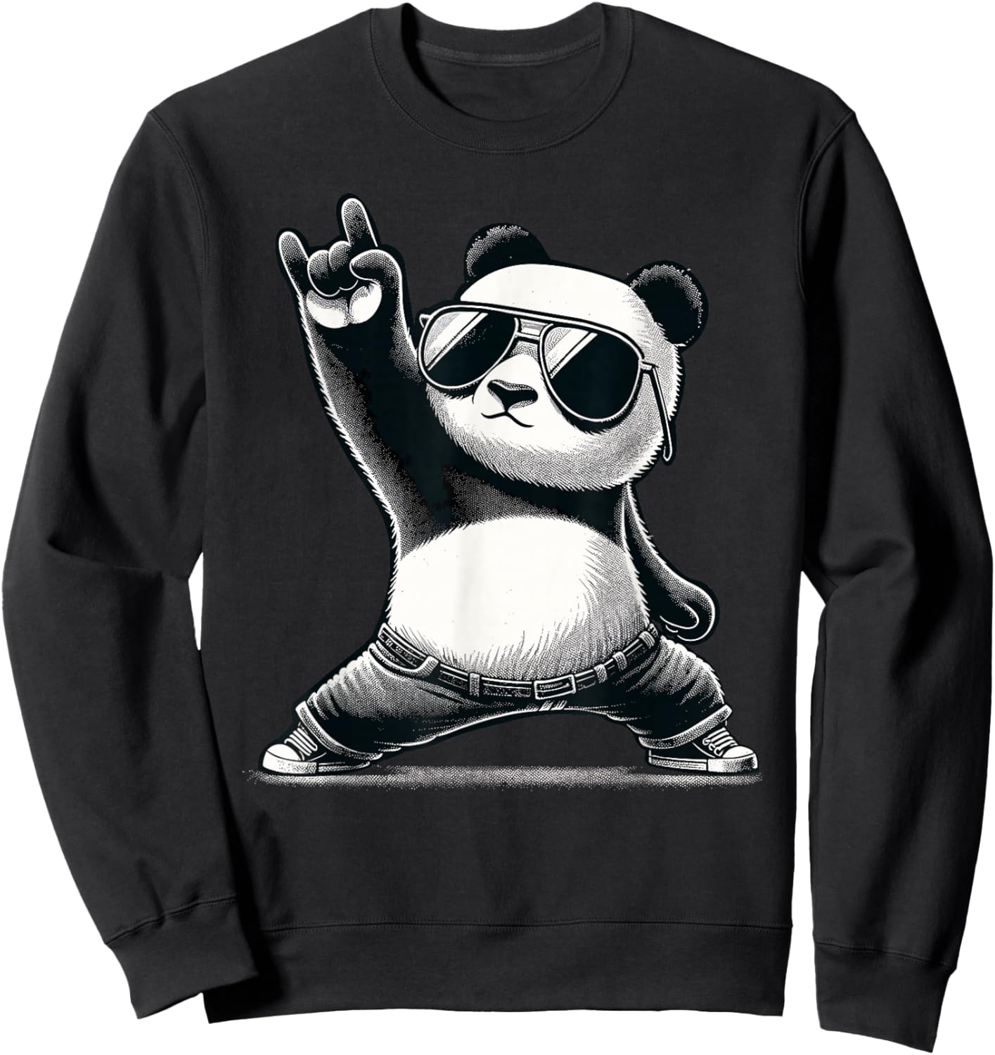 Retro Panda Rock Music Gift Men Kids Women Funny Panda Sweatshirt - Sweatshirt | Black
