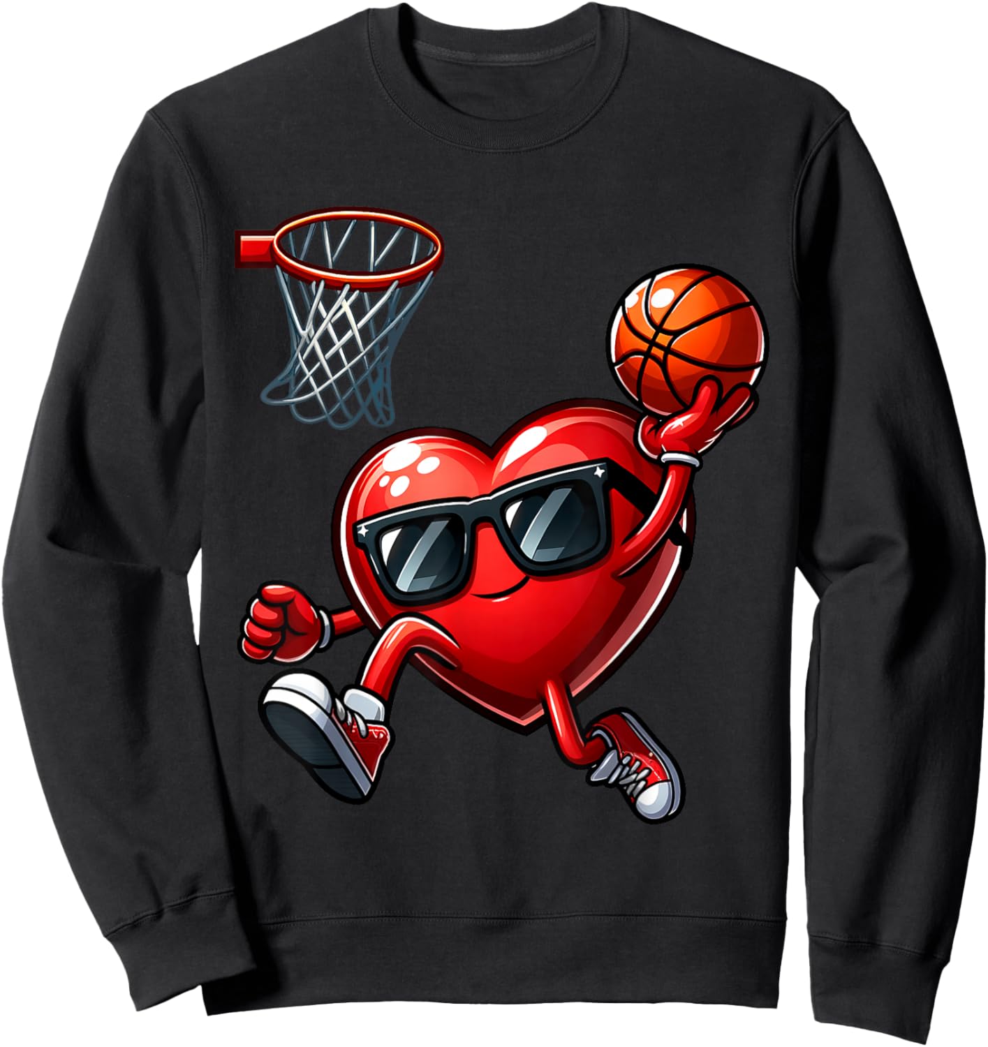 Funny Heart Dunking Basketball Valentines Day Boys Kids Sweatshirt - Sweatshirt | Black