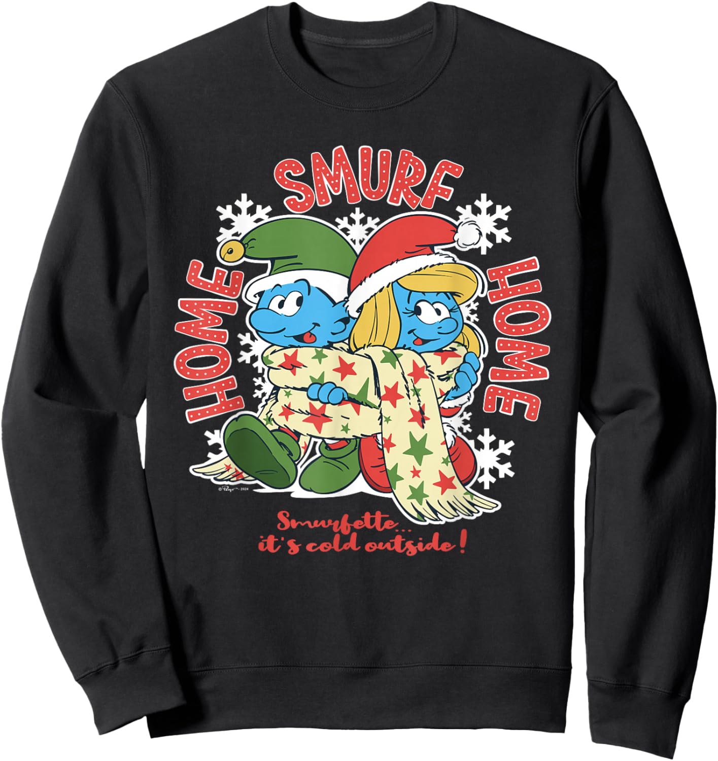 The Smurfs Home Smurf Home, Christmas With Smurfette Sweatshirt - Sweatshirt | Black