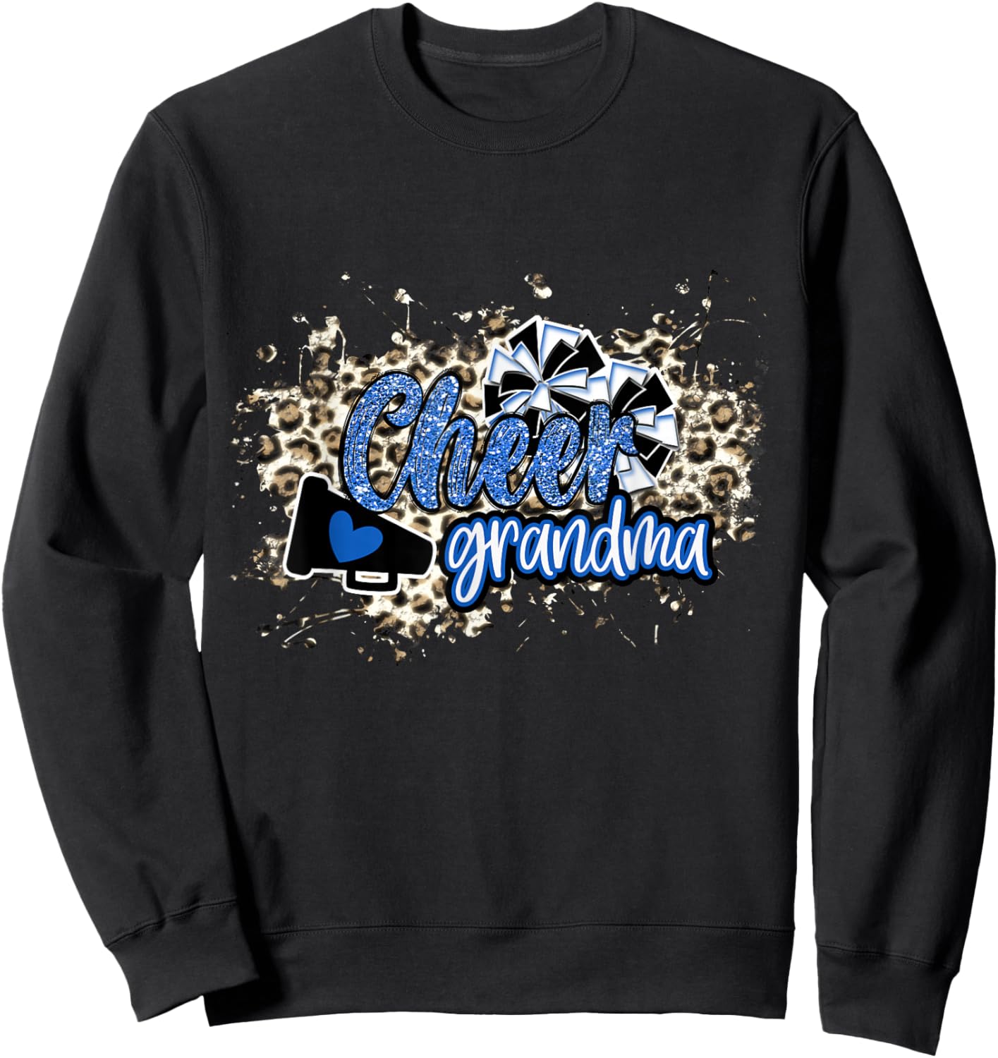 Cheer Grandma Shirt, Megaphone Blue Leopard Cheetah Print Sweatshirt - Sweatshirt | Black