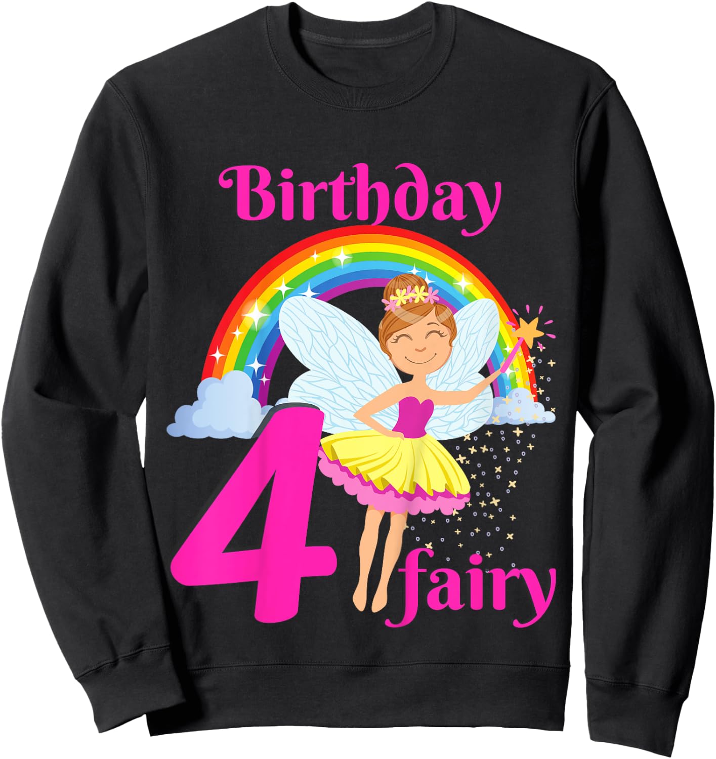 Kids Fairy Birthday Party 4 years old Fairy Birthday Party Theme Sweatshirt - Sweatshirt | Black
