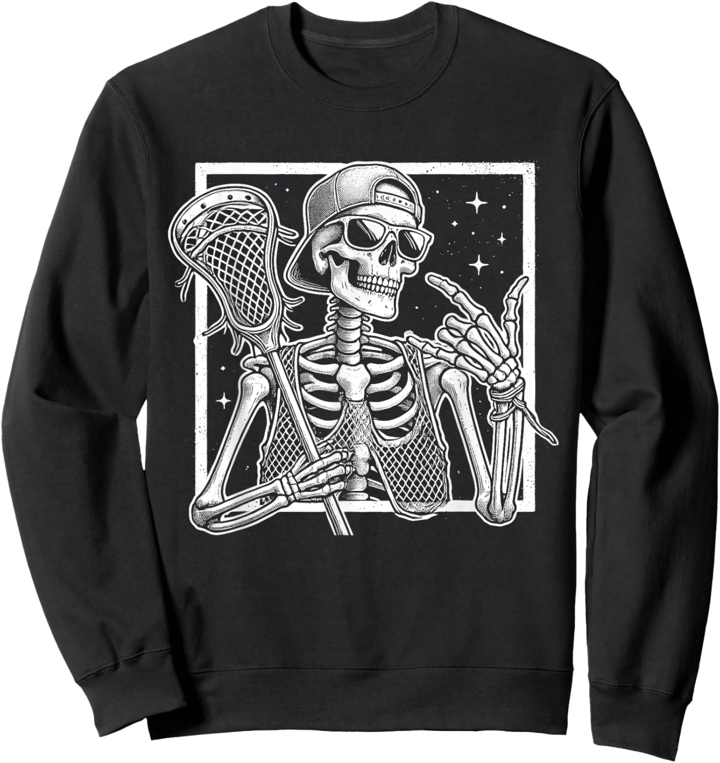 Skeleton Lacrosse Player Birthday Halloween Kids Sweatshirt - Sweatshirt | Black