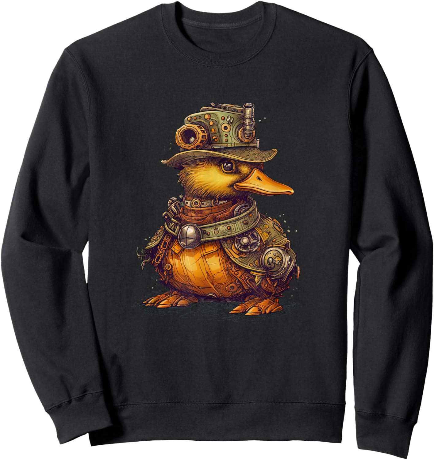 Duck in steampunk mechanical gear, vibrant bird Sweatshirt - Sweatshirt | Black