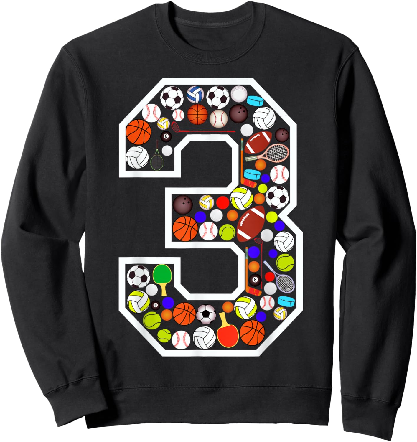Kids 3rd Birthday Sports Big Number Three 3 Year Old Boy Sweatshirt - Sweatshirt | Black