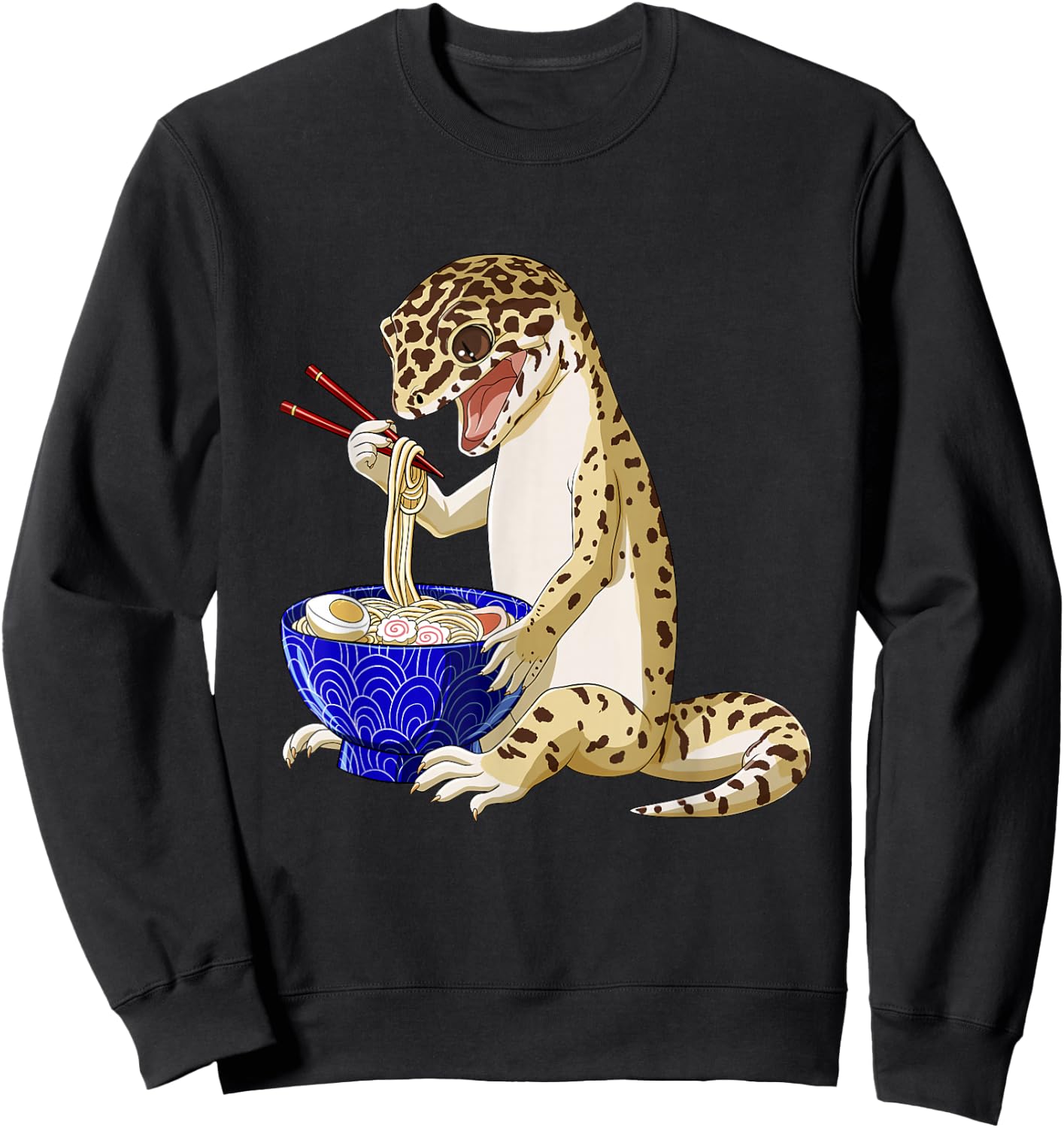 Funny Japanese Kawaii Ramen Reptile Leopard Gecko Small Sweatshirt - Sweatshirt | Black