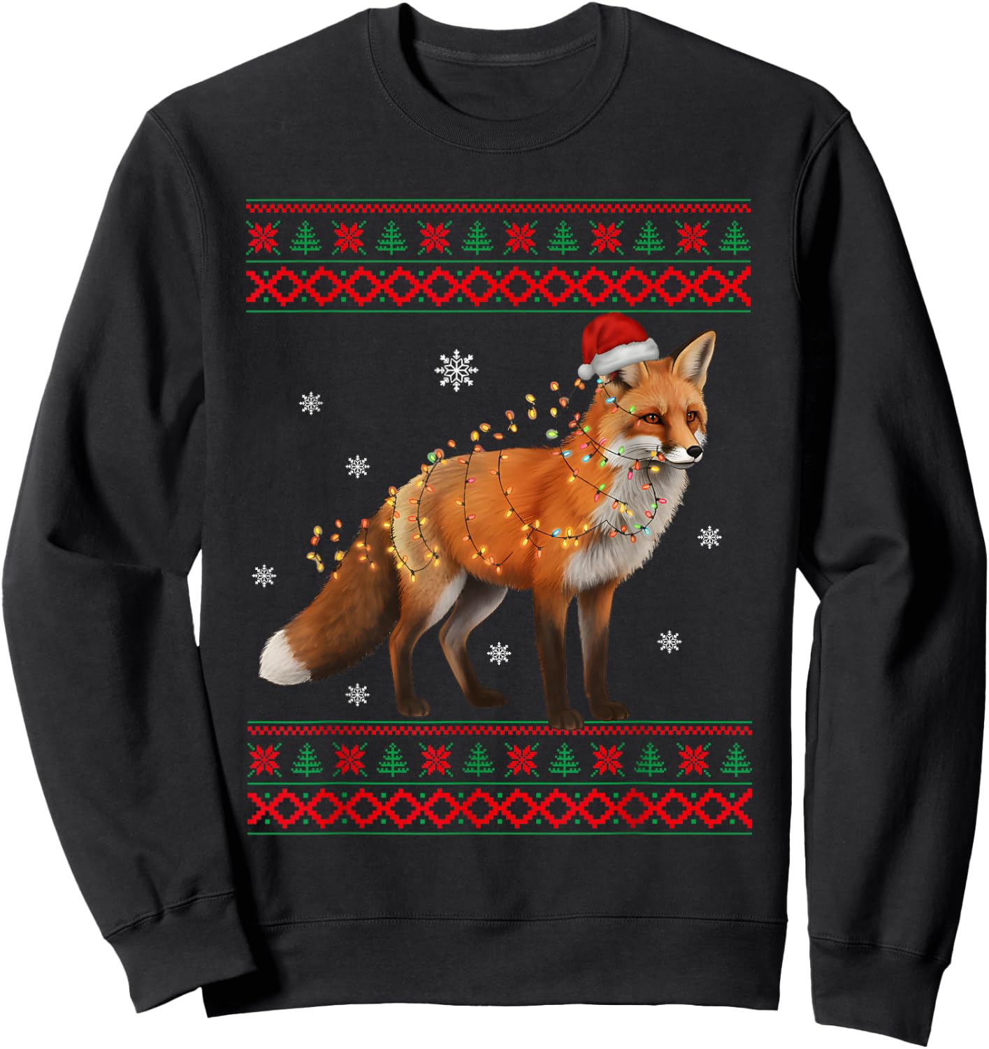 Fox Christmas Sweater Fox Christmas Tree Lights Sweatshirt - Sweatshirt | Black