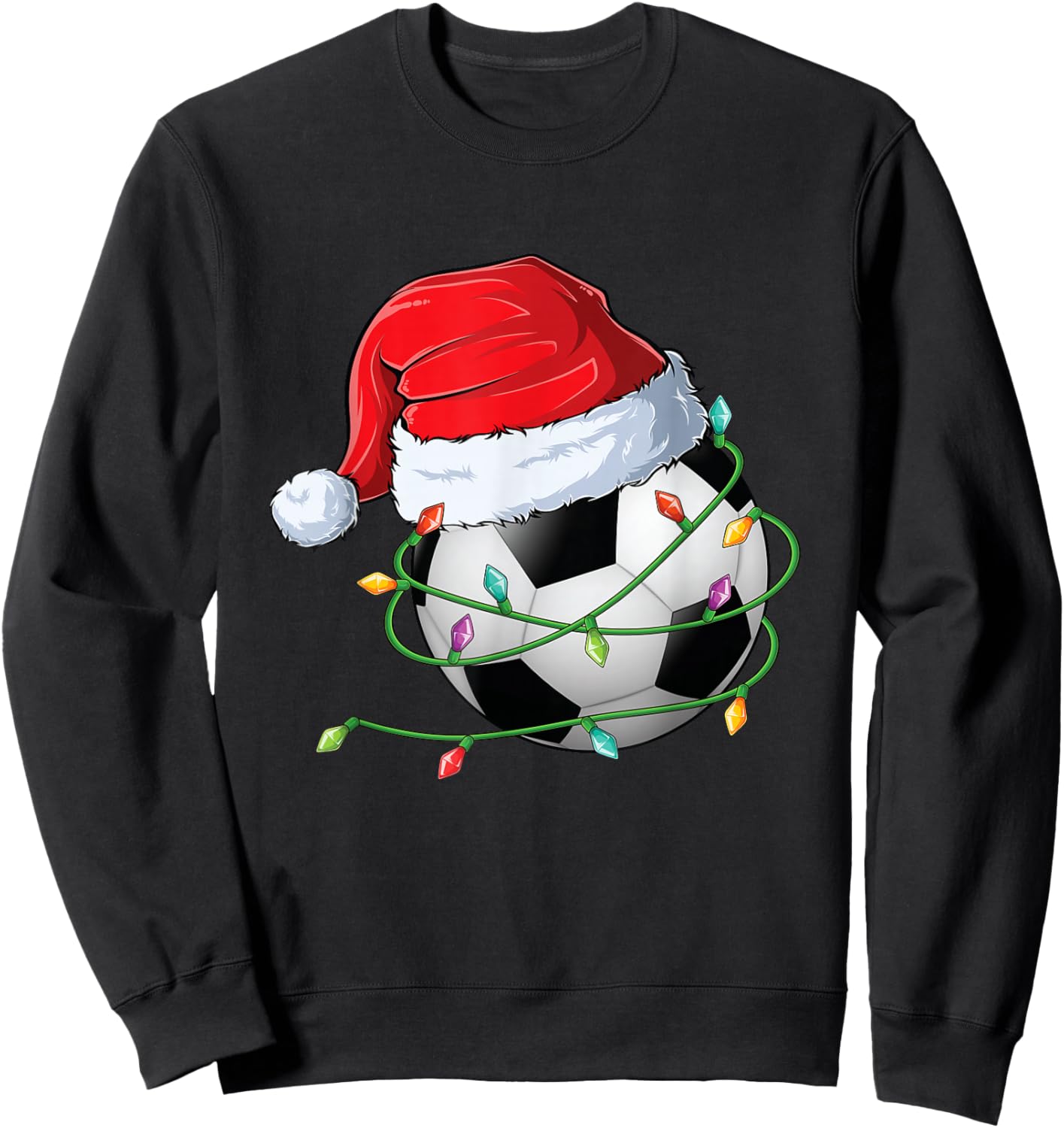 Christmas Soccer Santa Hat wrapped in Holiday Lights Sweatshirt - Sweatshirt | Black