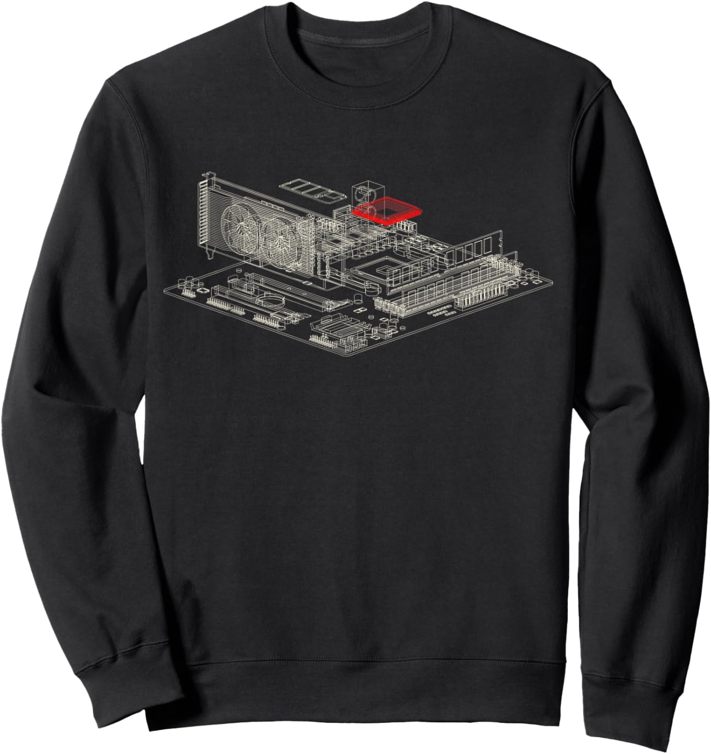 Graphics Card Wireframe, Computer GPU IT Tech Geek Nerd Gift Sweatshirt - Sweatshirt | Black