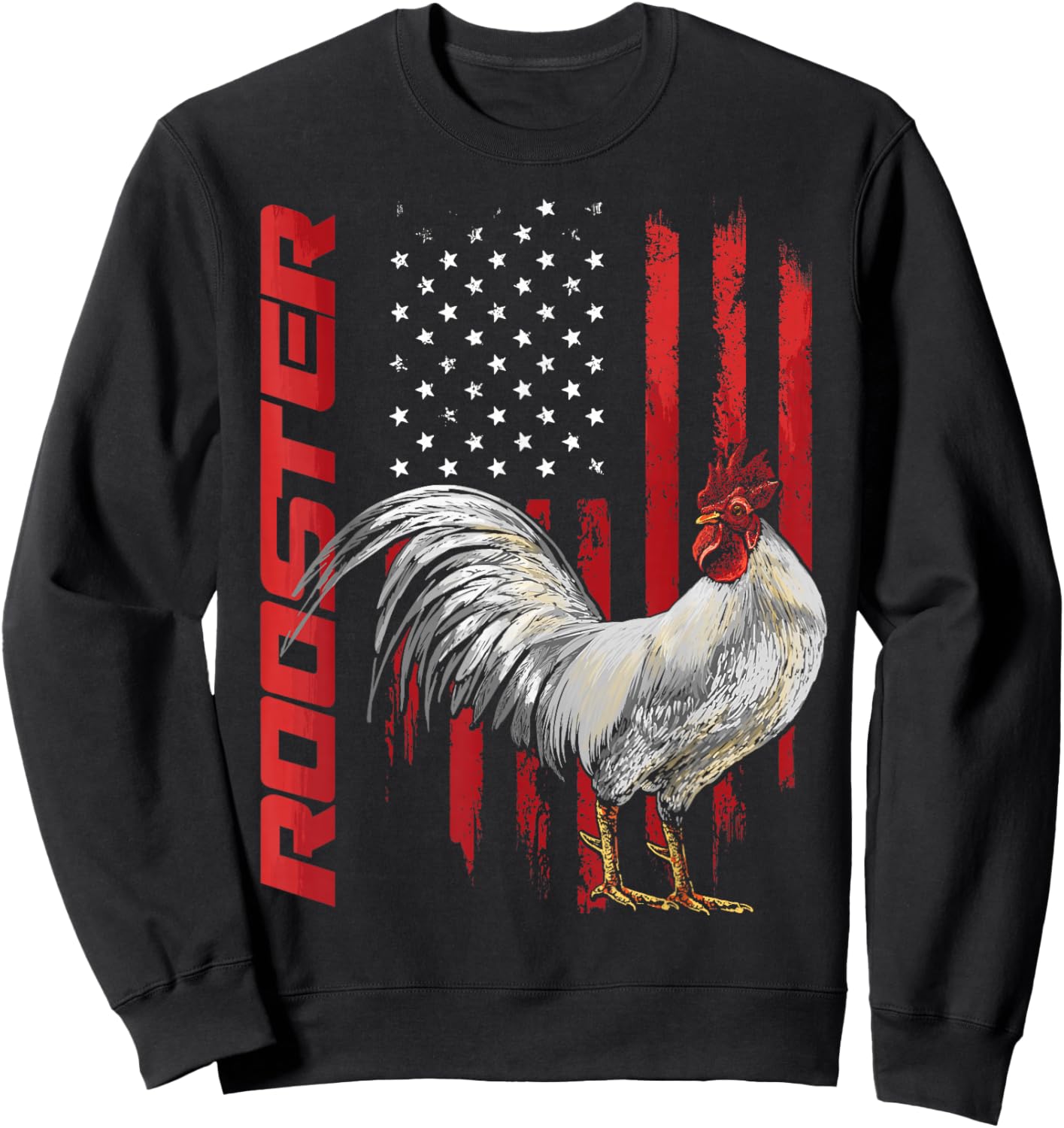 Rooster Chicken American Flag USA Fighting Cock Sweatshirt - Sweatshirt | Black