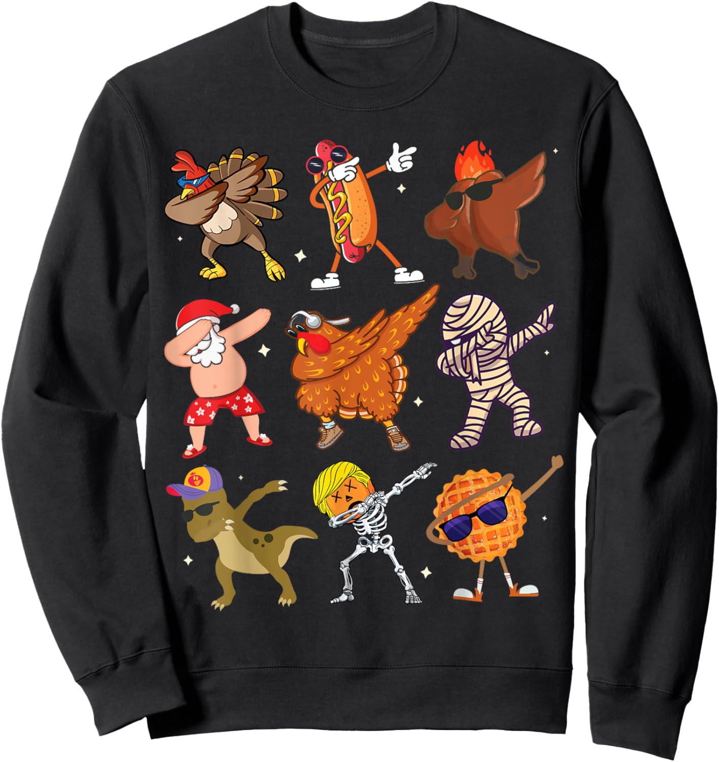 Dabbing Turkey Santa Pilgrim Thanksgiving Funny Dab Sweatshirt - Sweatshirt | Black