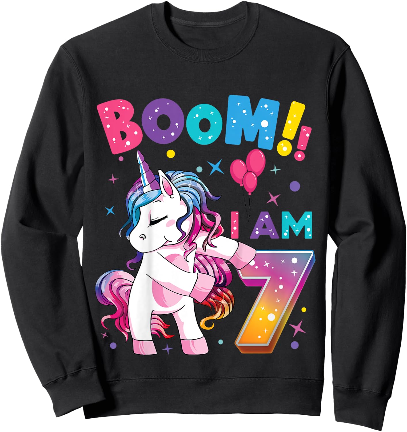 7 Years Old Unicorn Flossing 7th Birthday Girl Unicorn Party Sweatshirt - Sweatshirt | Black