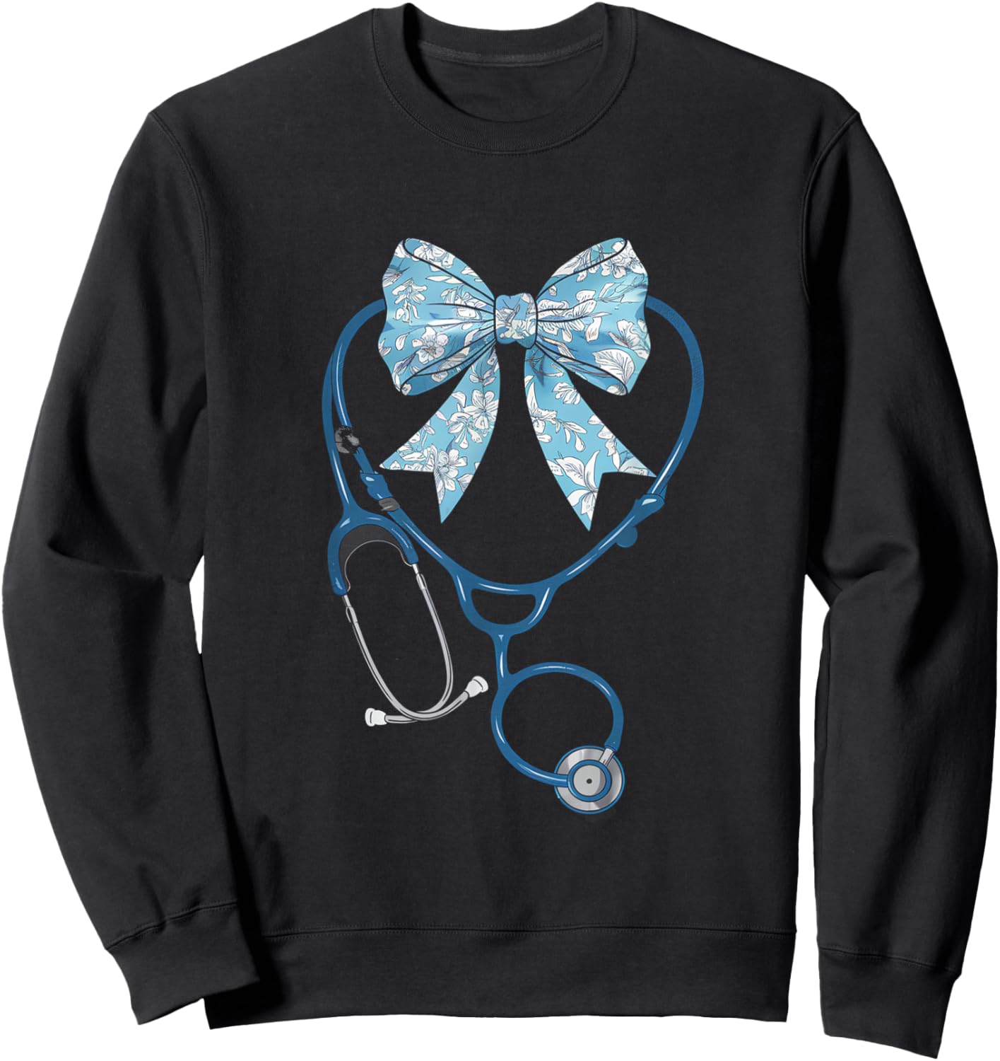 Toile Nurse Bow Blue Coquette Nurse Stethoscope Bow Sweatshirt - Sweatshirt | Black