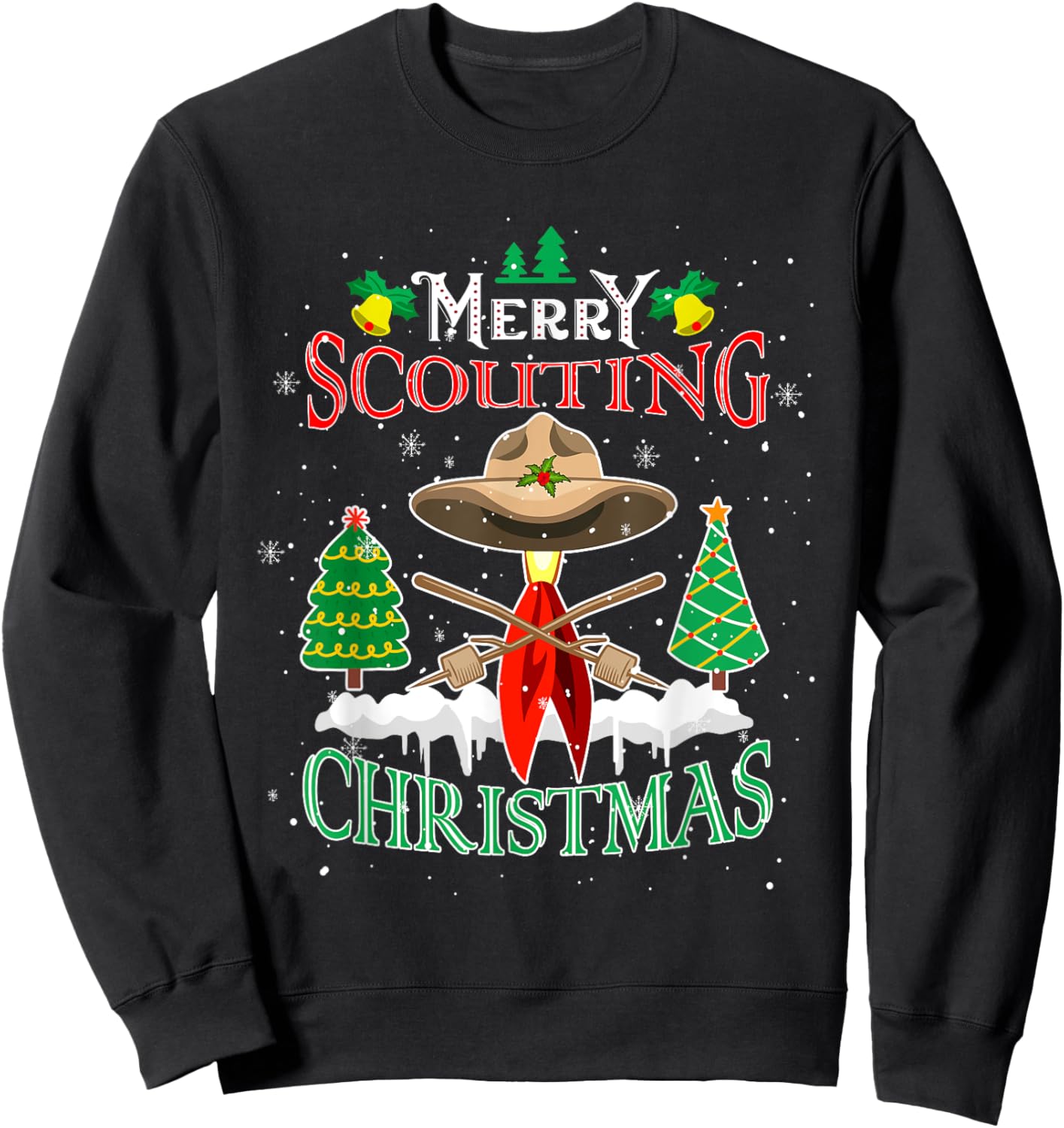 Merry Scouting Christmas Santa Hat Costume Scout Lover Kids Sweatshirt - Sweatshirt | Black