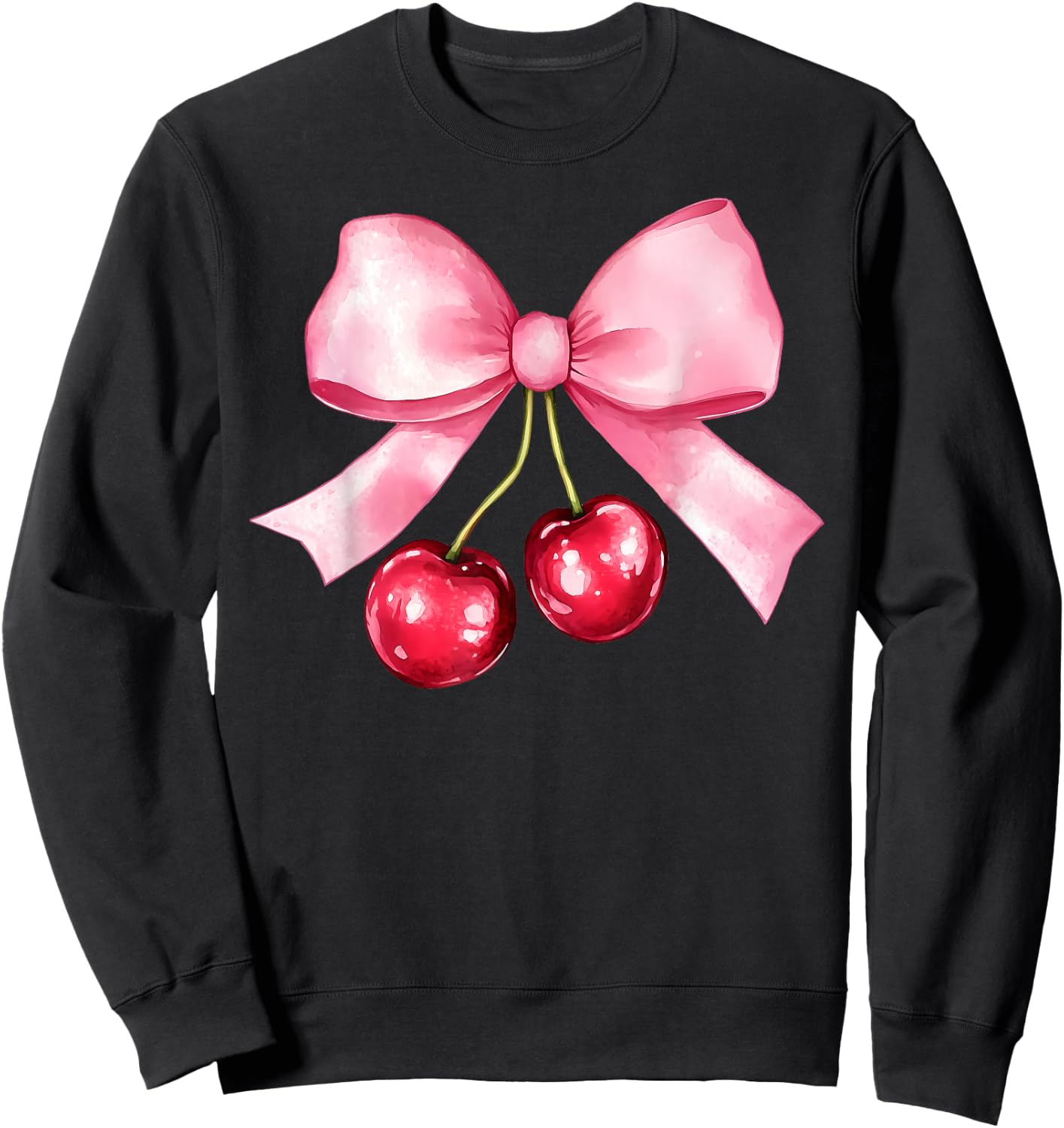Pink Coquette Bow Cherry Birthday Cute Women Kids Girls Sweatshirt - Sweatshirt | Black