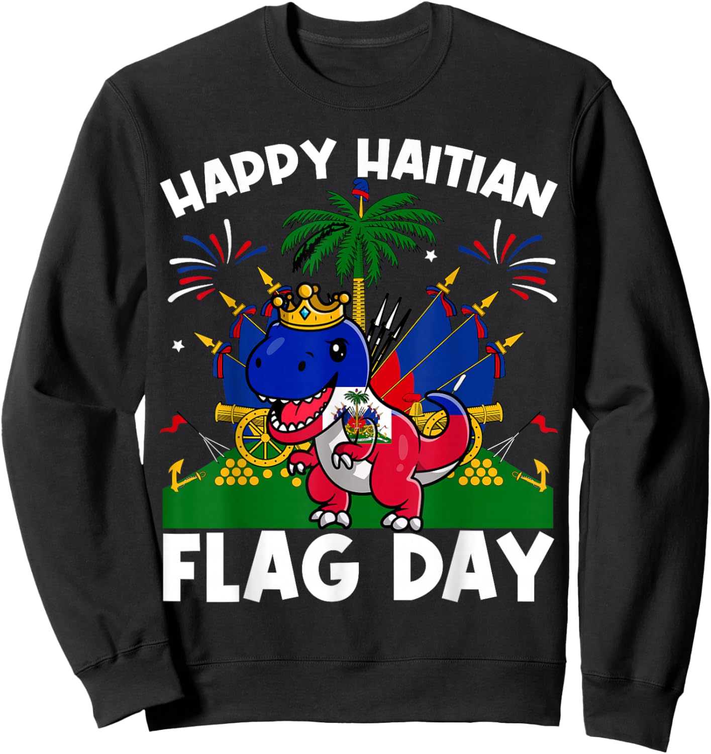 Haitian Flag Day Dinosaur Men Women Kids Sweatshirt - Sweatshirt | Black