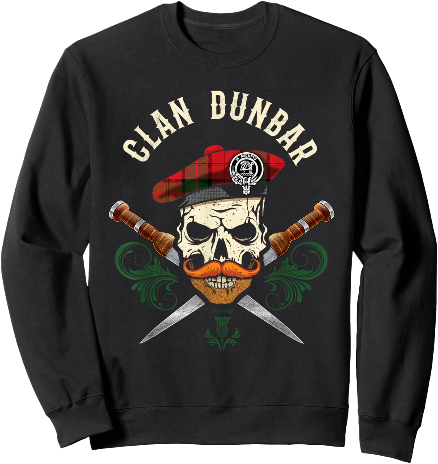 Scottish Clan Dunbar Surname Skull Dirks Tartan Badge Sweatshirt - Sweatshirt | Black