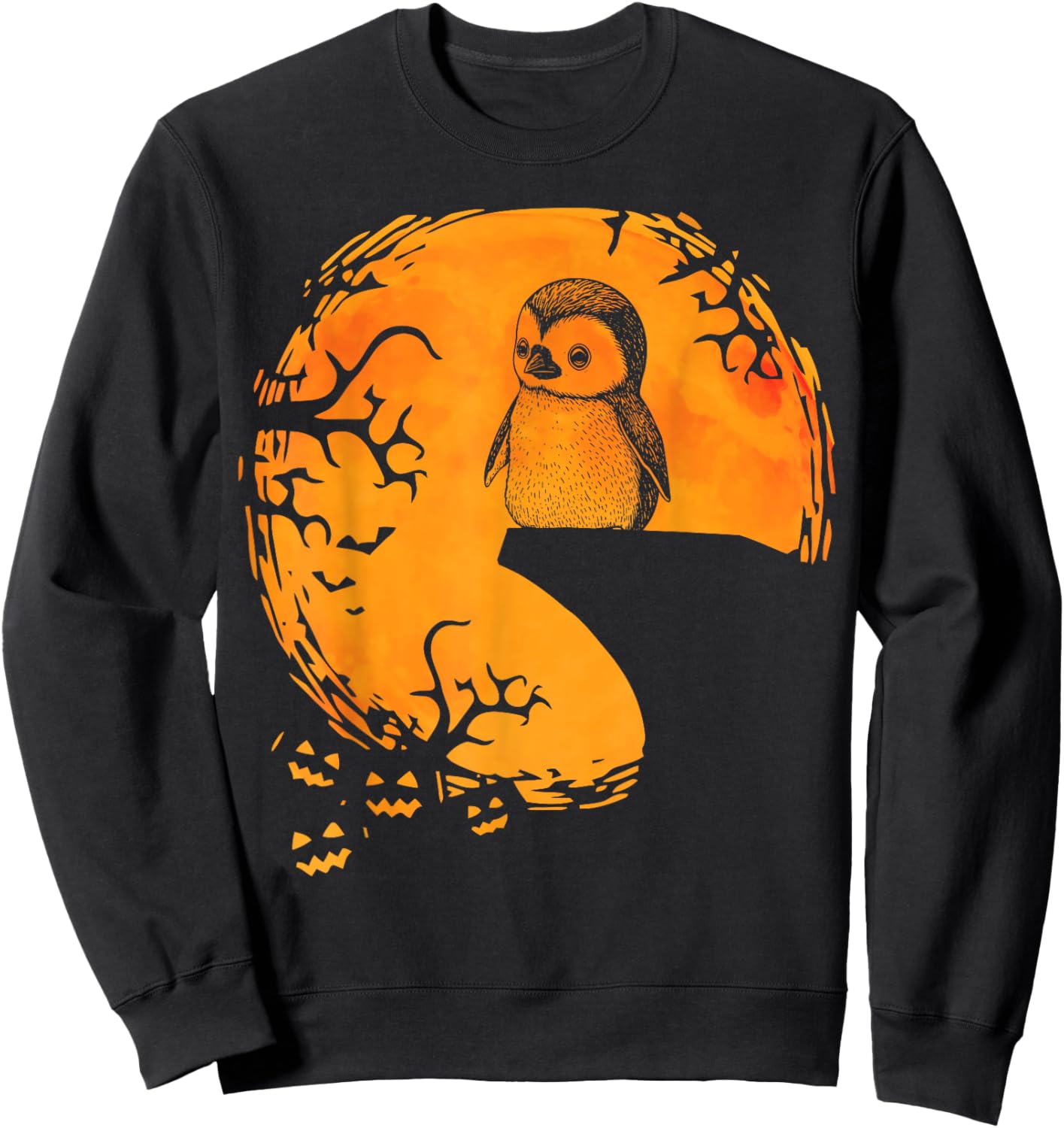 Funny Penguin Halloween Moon Silhouette Spooky Penguin Lover Sweatshirt - Sweatshirt | Black