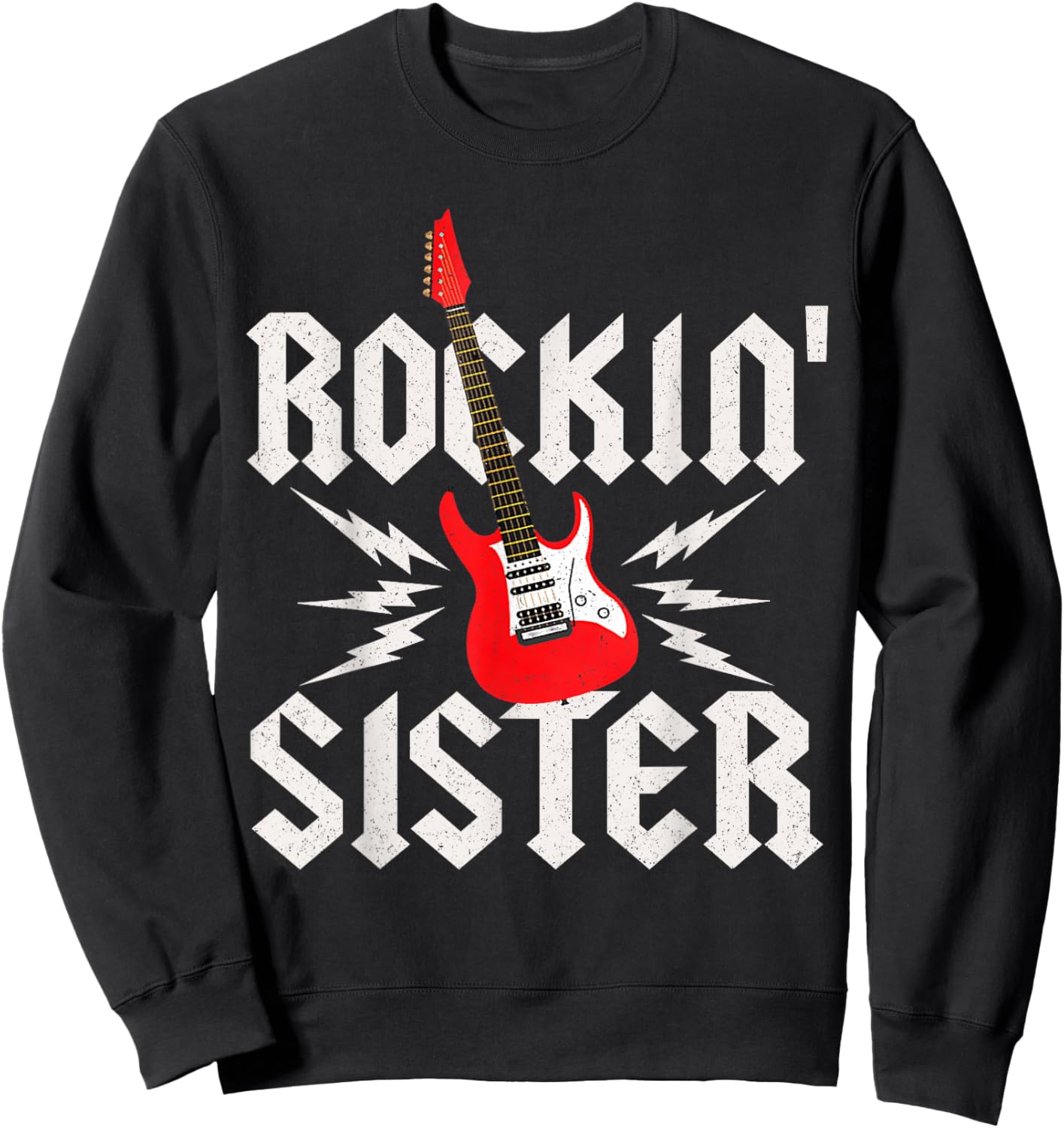 Sister Rockin One Birthday Family Matching Rock Guitar Sweatshirt - Sweatshirt | Black
