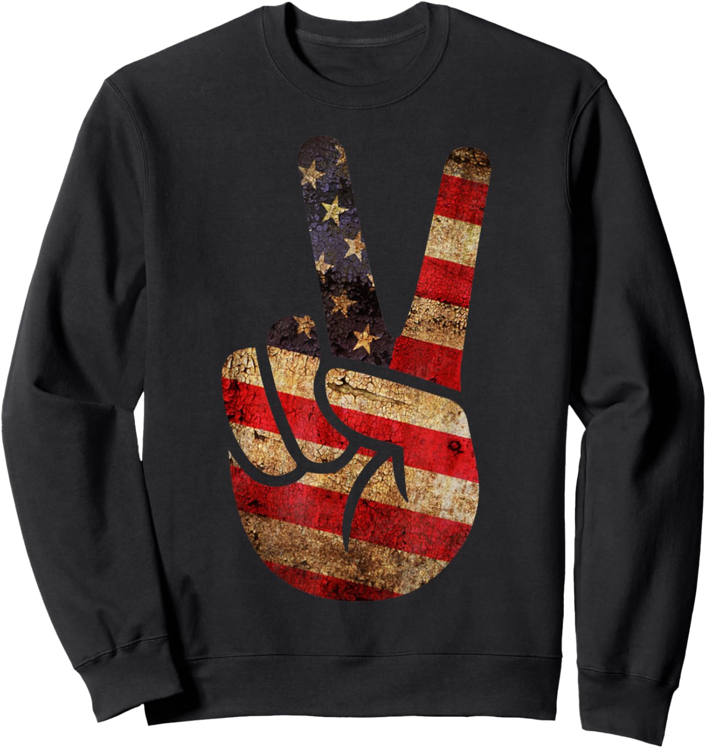 Vintage US American Flag Peace Sign Hand 4th of July Sweatshirt - Sweatshirt | Black