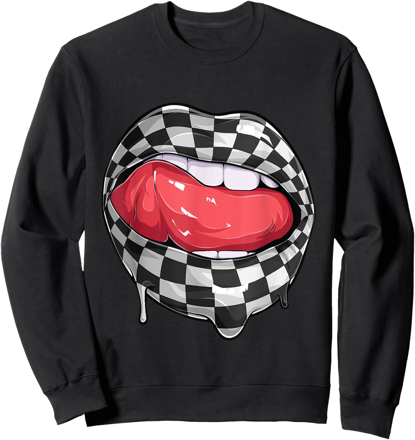 Funny Checkered Black White Lip Racer Race racing car Women Sweatshirt - Sweatshirt | Black