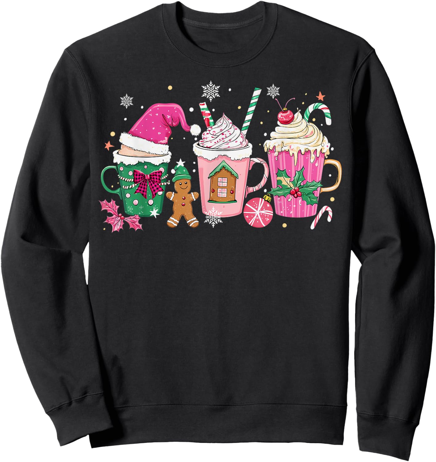 Coffee Christmas Gingerbread Pink Women Latte Cozy Winter Sweatshirt - Sweatshirt | Black