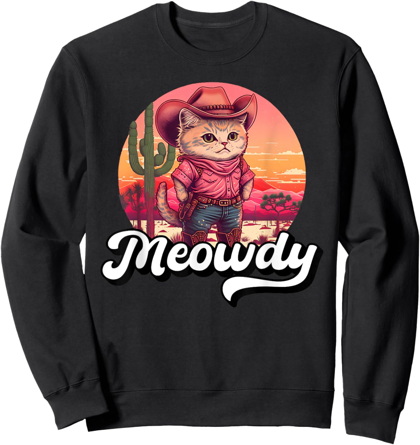 Meowdy Texas Cat Meme Country Music Cowgirl Cute Cat Sweatshirt - Sweatshirt | Black