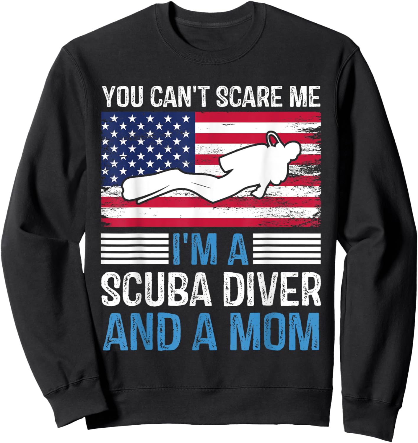 Divers Scuba Diving Mask Snorkel Fins American Flag USA Women Kids Men Sweatshirt - Sweatshirt | Black