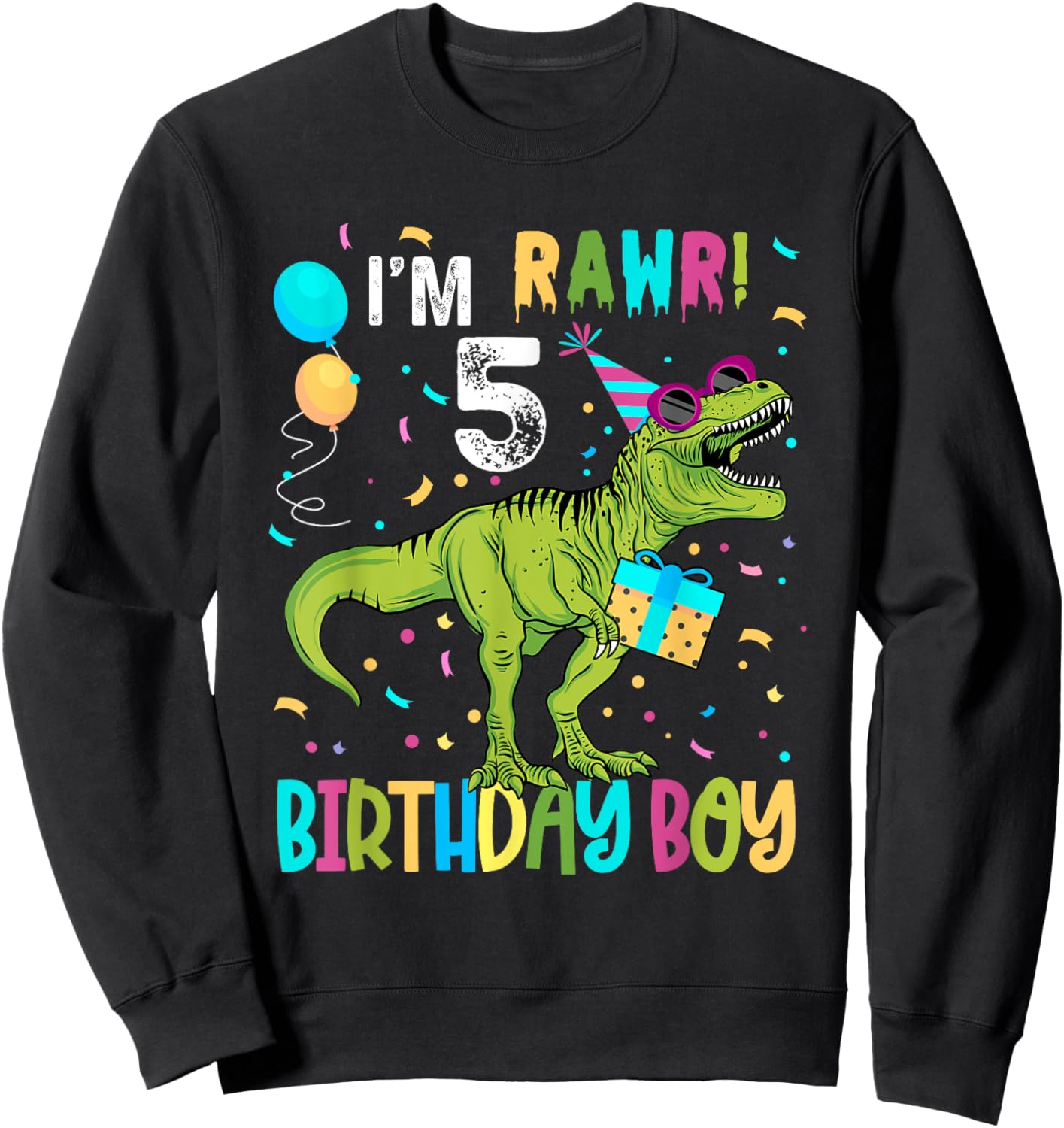 Birthday Boy 5 Years Old 5th Cute Rex Family Dinosaur Squad Sweatshirt - Sweatshirt | Black