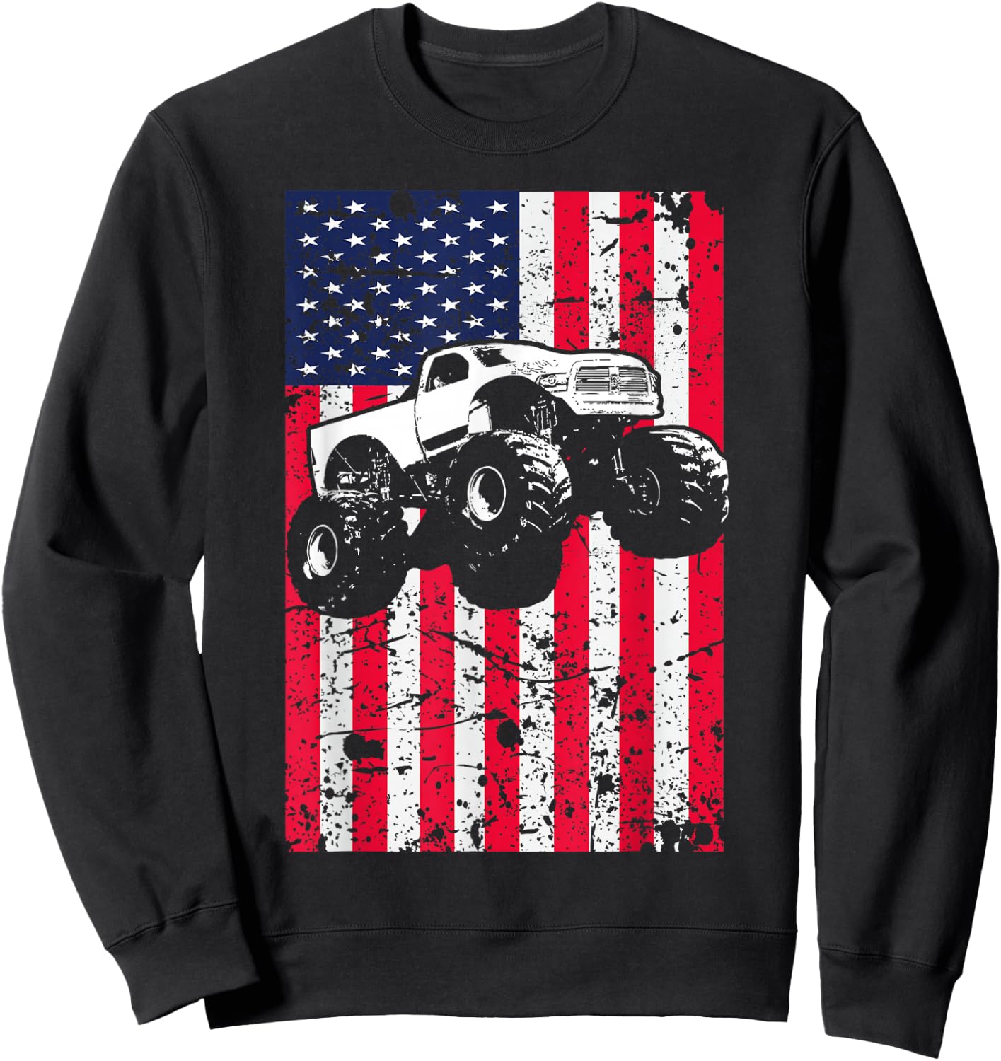 Monster Truck American Flag Racing USA Patriotic Sweatshirt - Sweatshirt | Black