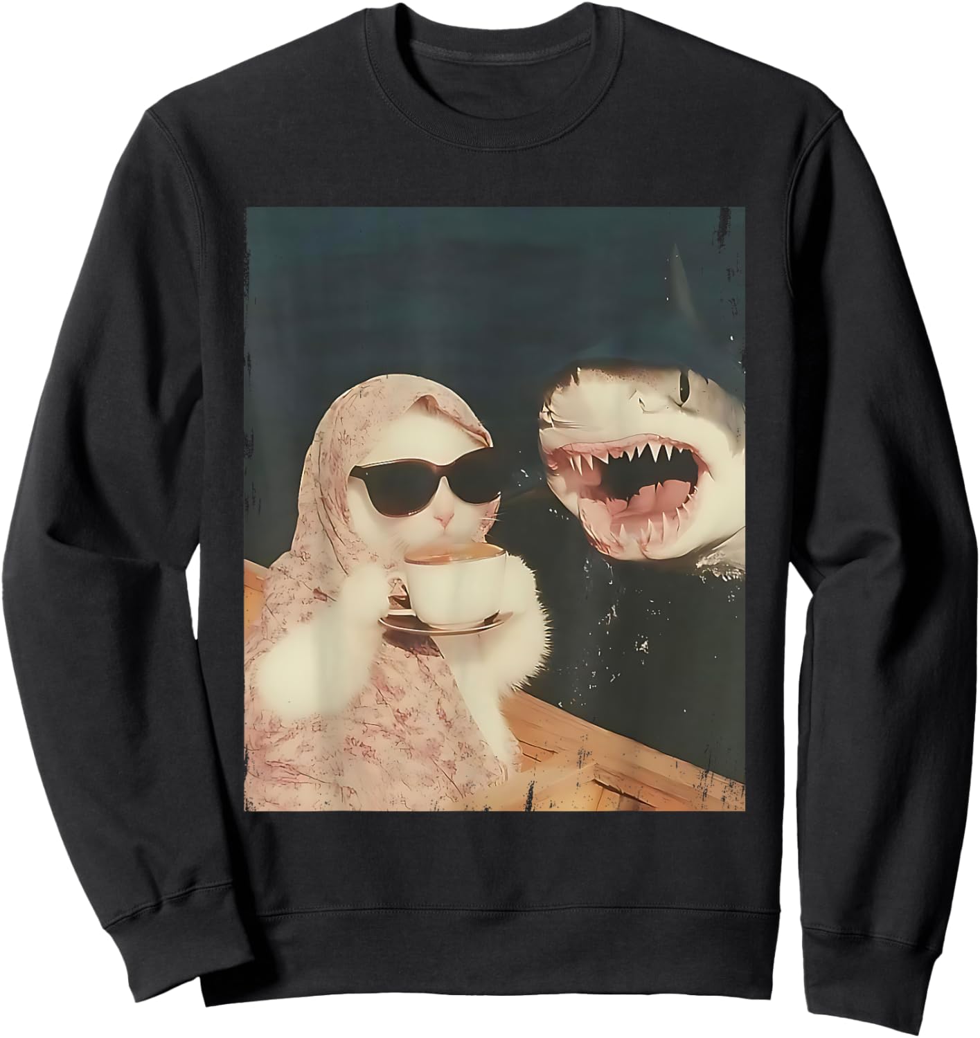 Funny Cat Shark Meme Cat Scarf Chilling Babushka Cat Women Sweatshirt - Sweatshirt | Black