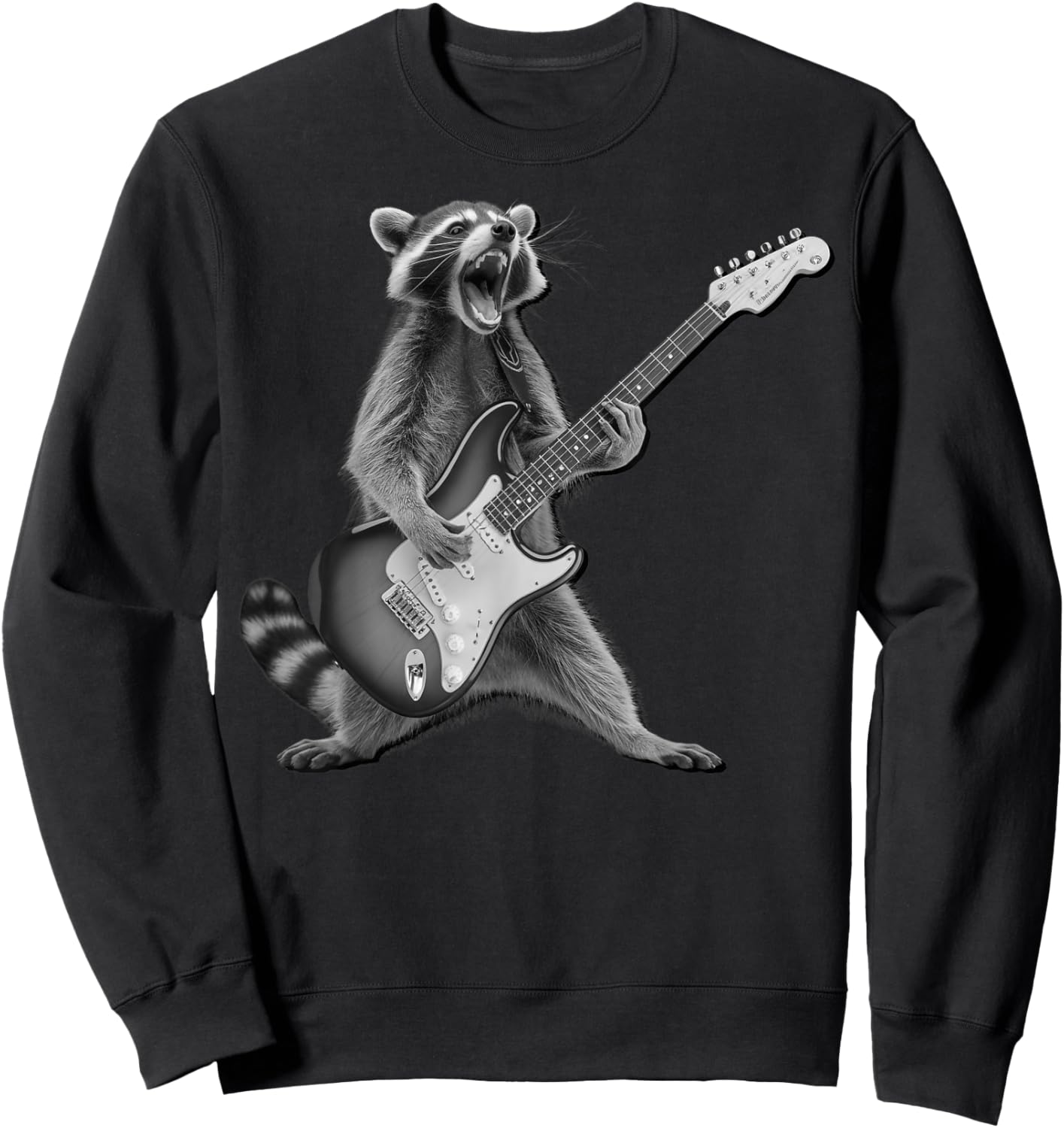 Raccoon Playing Guitar Rock and Roll Gifts Women Kid Sweatshirt - Sweatshirt | Black