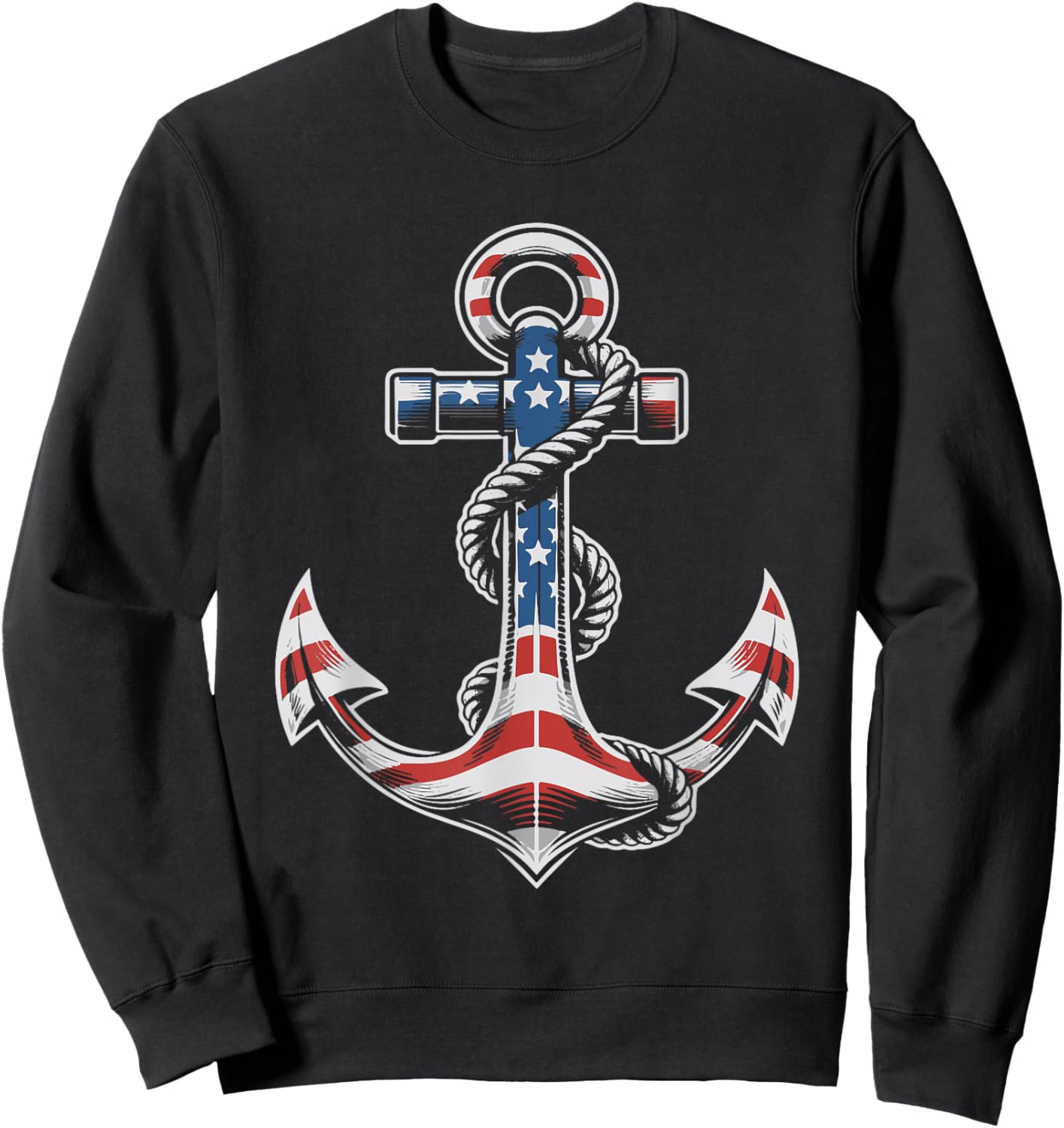 Anchor American Flag 4th of July Patriotic Sweatshirt - Sweatshirt | Black